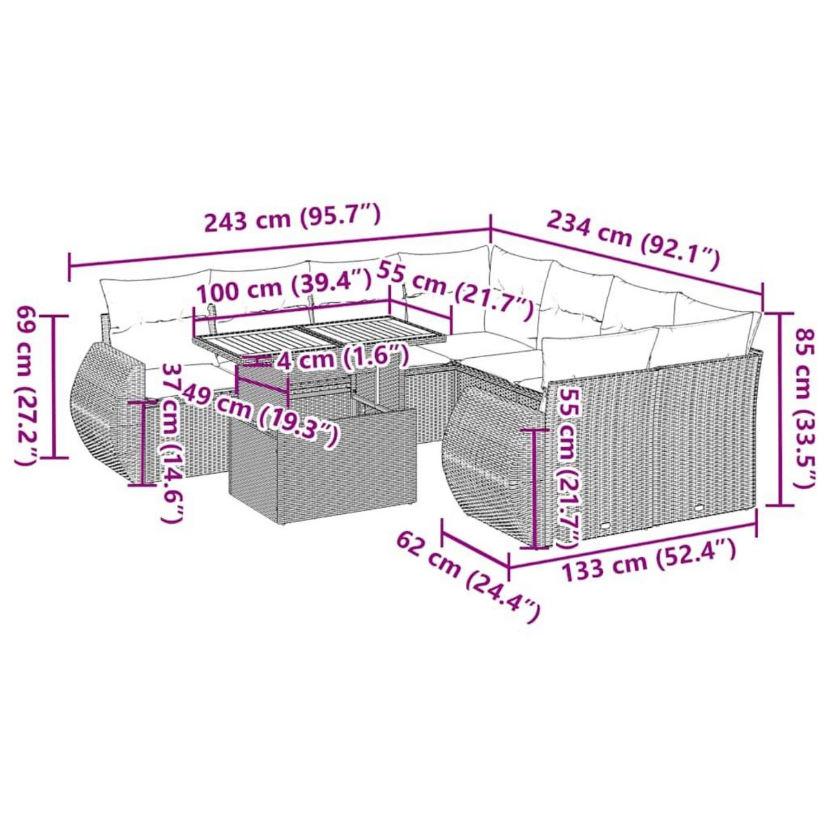 VIDAXL Salon de jardin 9 pcs avec coussins noir resine tressee