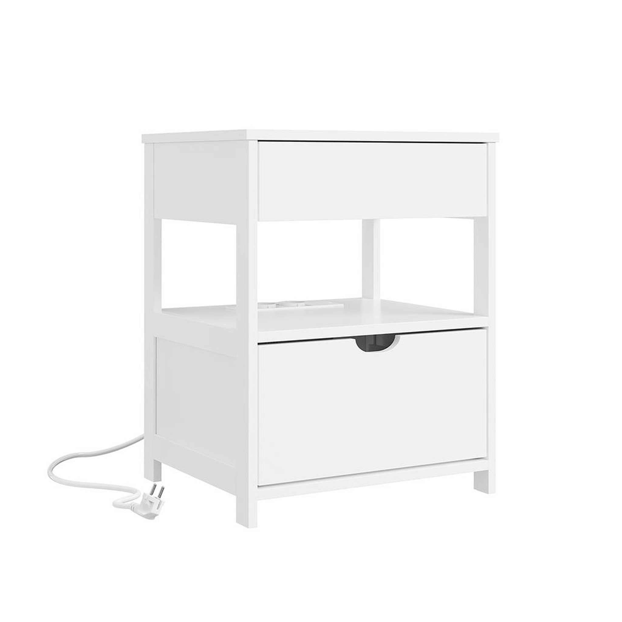 SOBUY Chevet blanc 2 tiroirs avec prise USB 45x38x55 cm FRG258-II-E-W