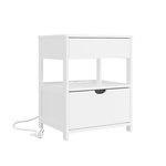 SOBUY Chevet blanc 2 tiroirs avec prise USB 45x38x55 cm FRG258-II-E-W