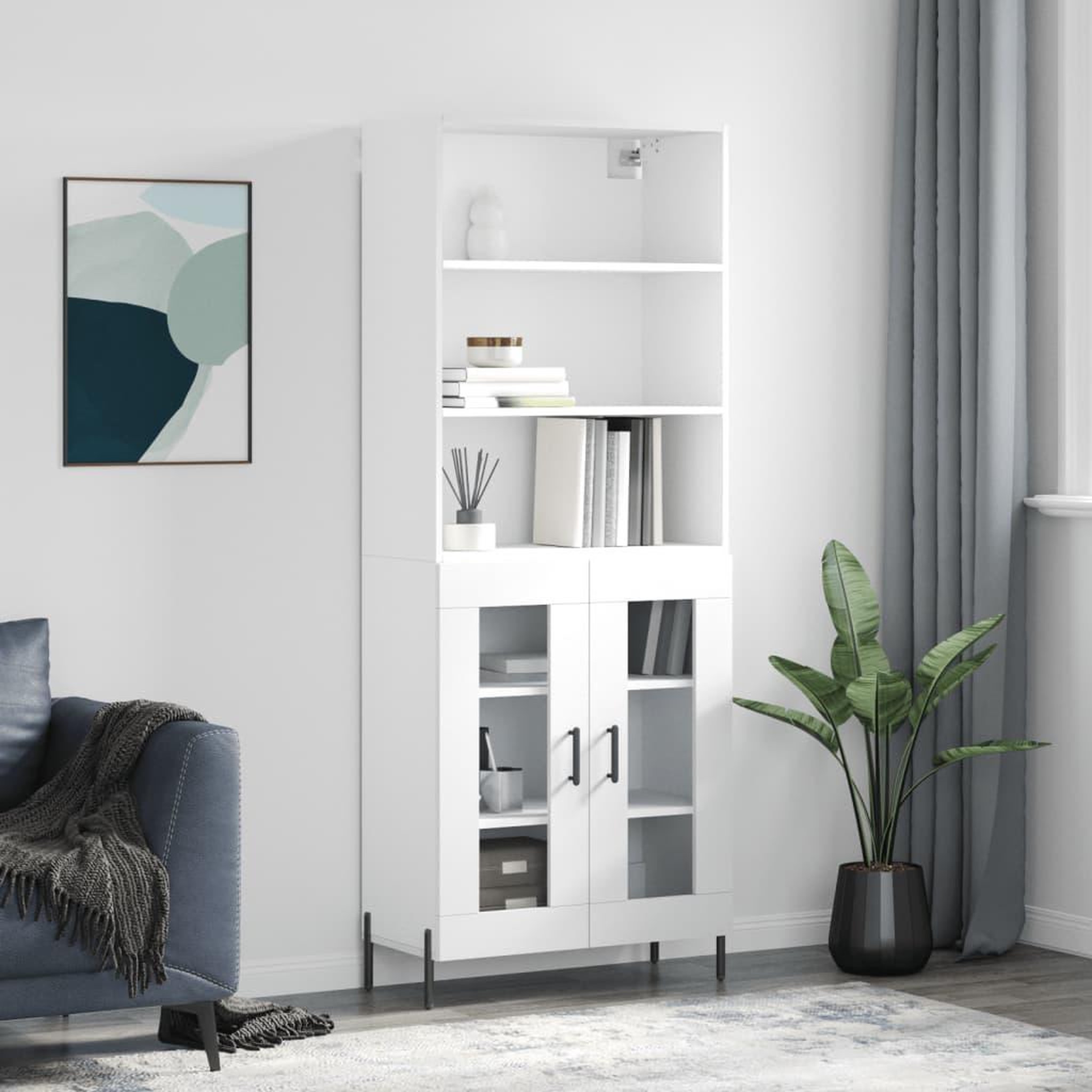 VIDAXL Buffet haut Blanc 69,5x34x180 cm Bois d'ingenierie