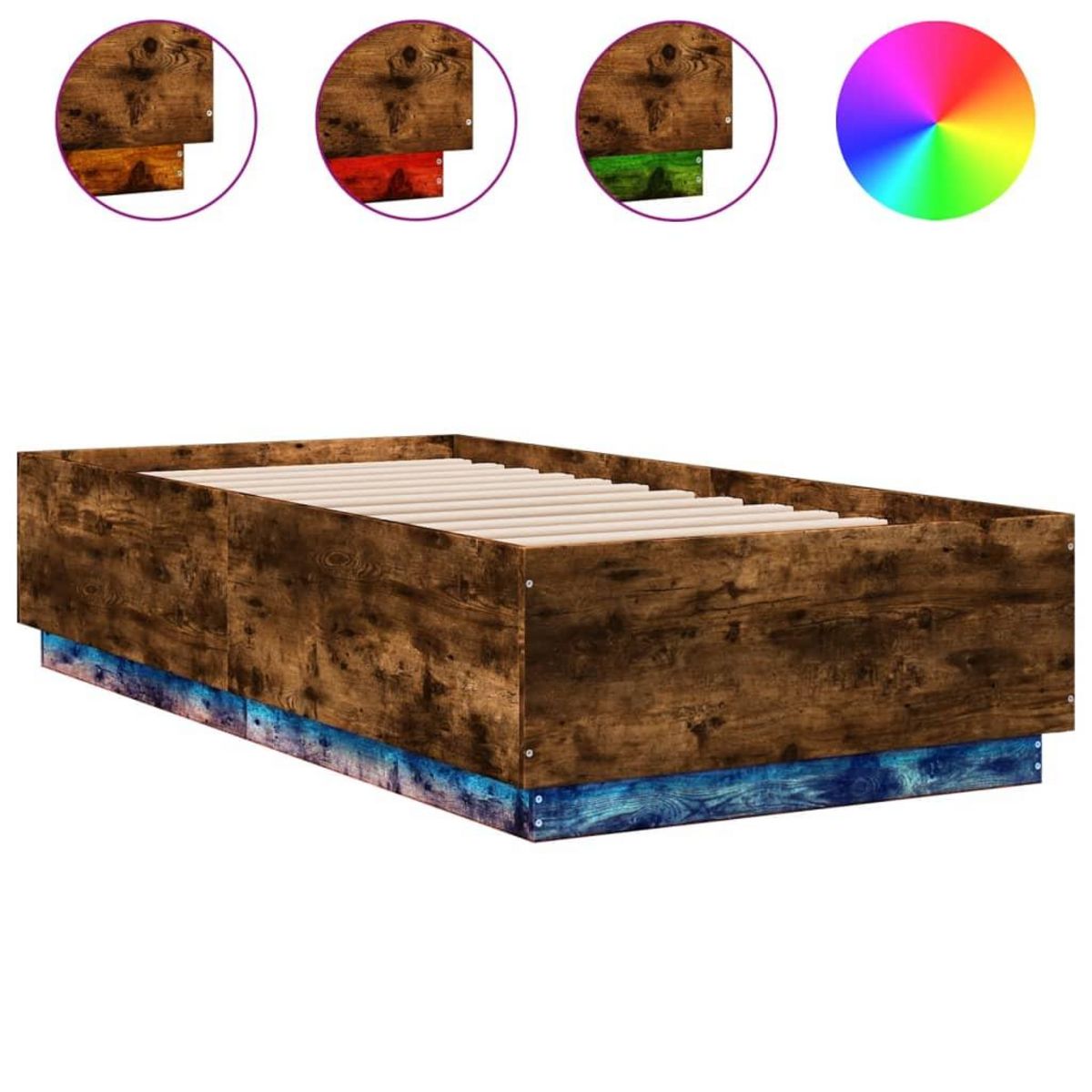 VIDAXL Cadre de lit avec LED sans matelas chene fume 75x190 cm