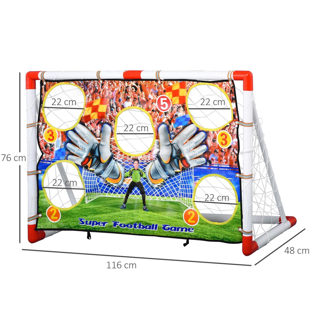 HOMCOM Cage de foot but d'entrainement 2 en 1 but de football futsal mur de tir amovible avec 5 cibles dim. 116L x 48l x 76H cm balle et gonfleur inclus