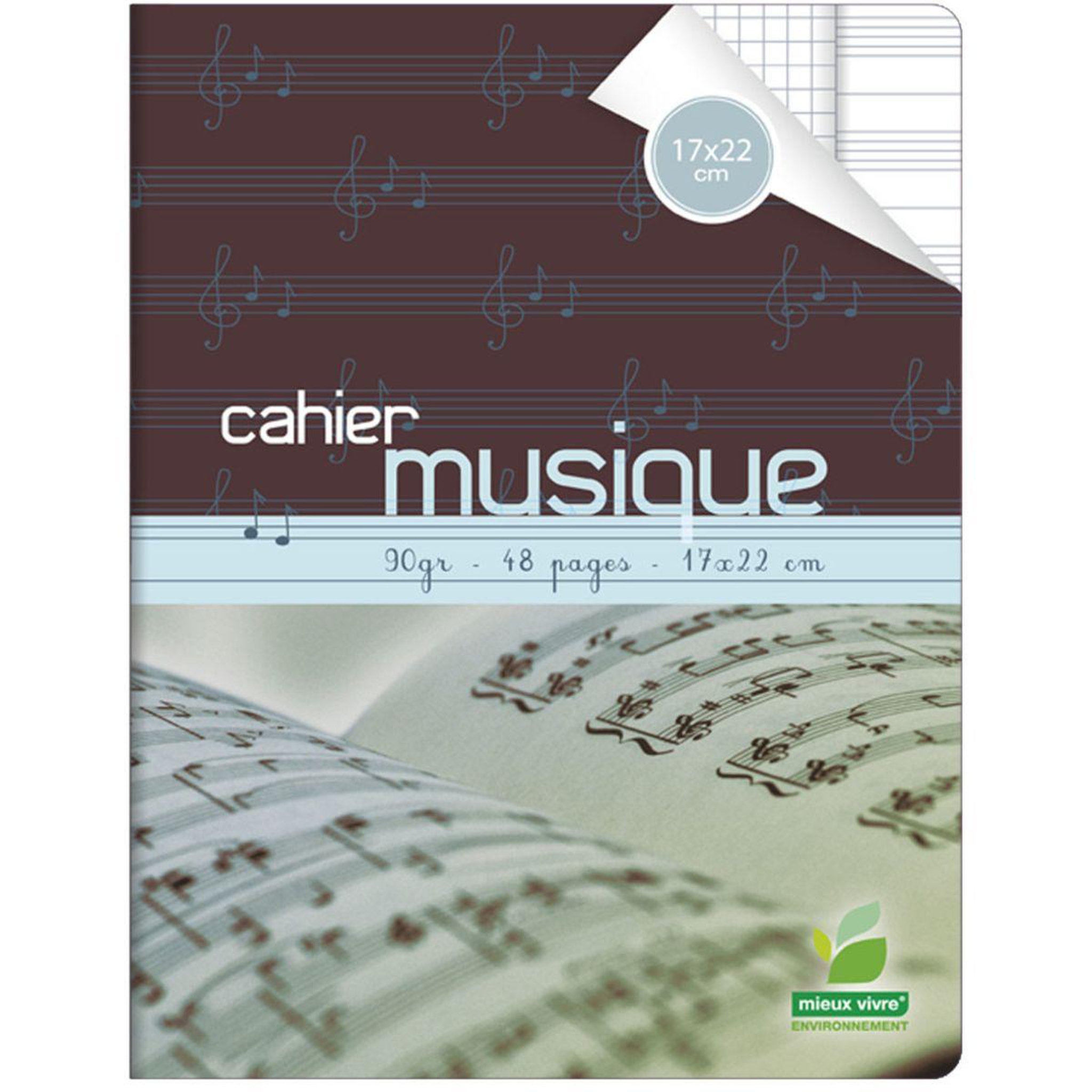 AUCHAN Cahier de musique 21x29,7cm 48 pages grands carreaux Seyes portée
