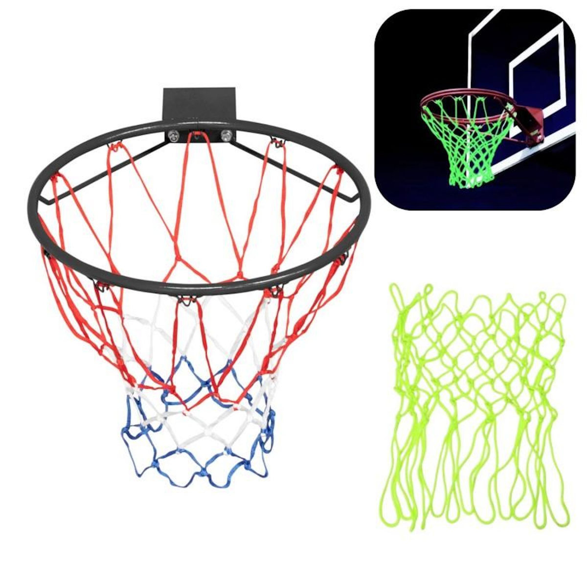 BUMBER Pack arceau de basket noir ( 45 cm) et filet phosphorescent inclus