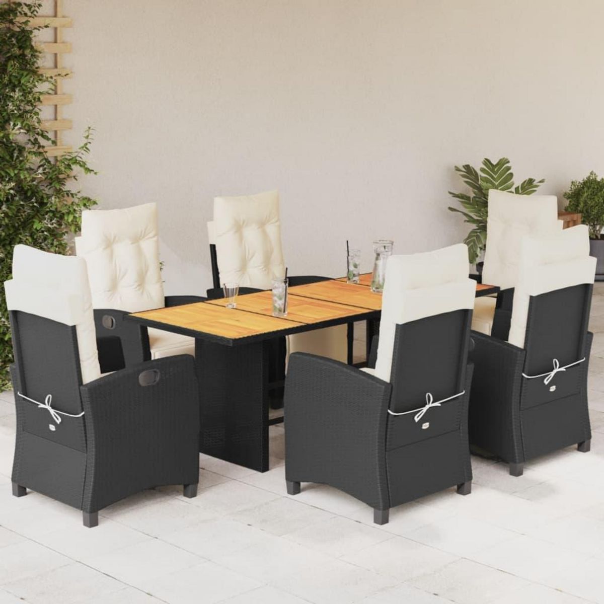 VIDAXL Ensemble a manger de jardin coussins 7pcs Noir Resine tressee
