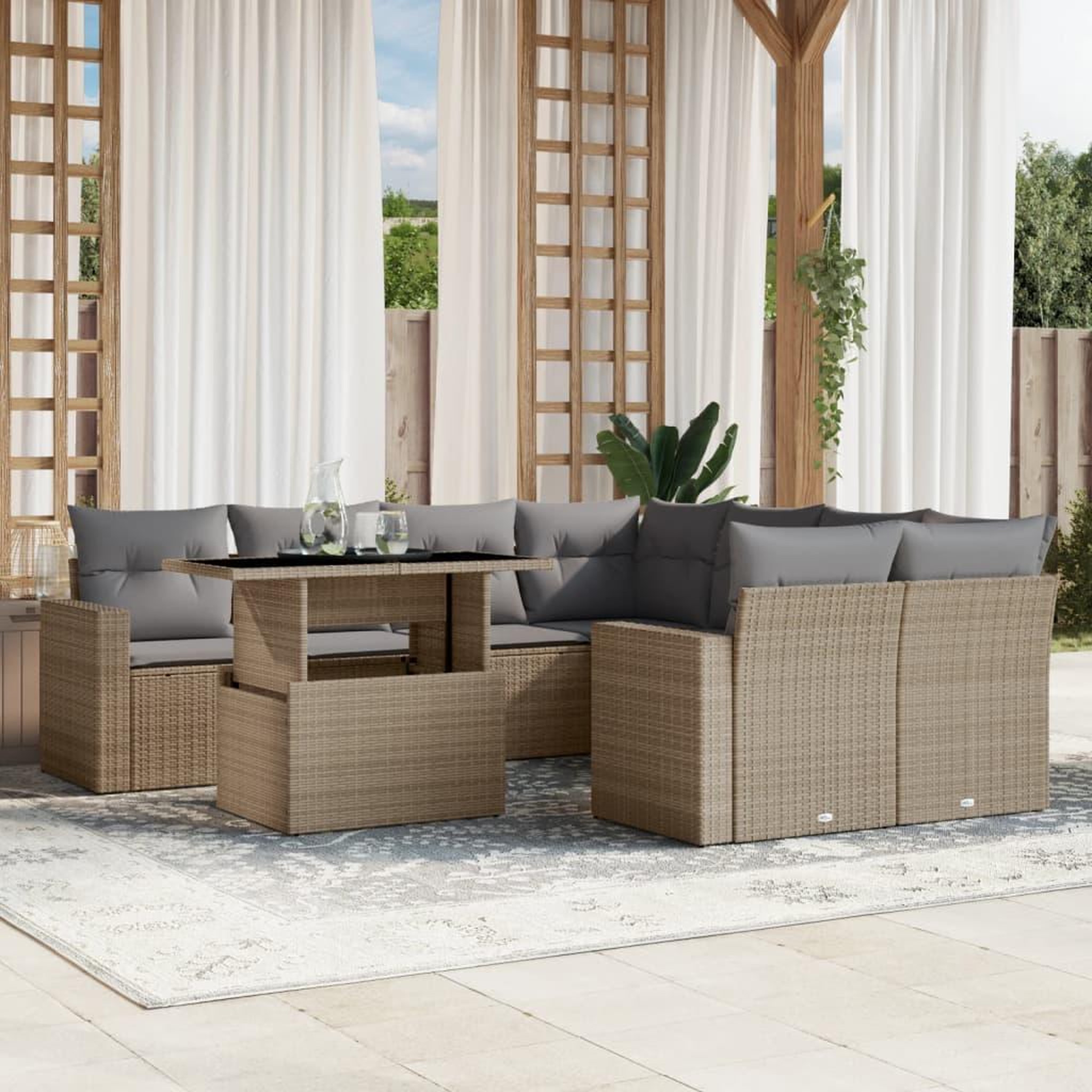 VIDAXL Salon de jardin avec coussins 9 pcs beige resine tressee