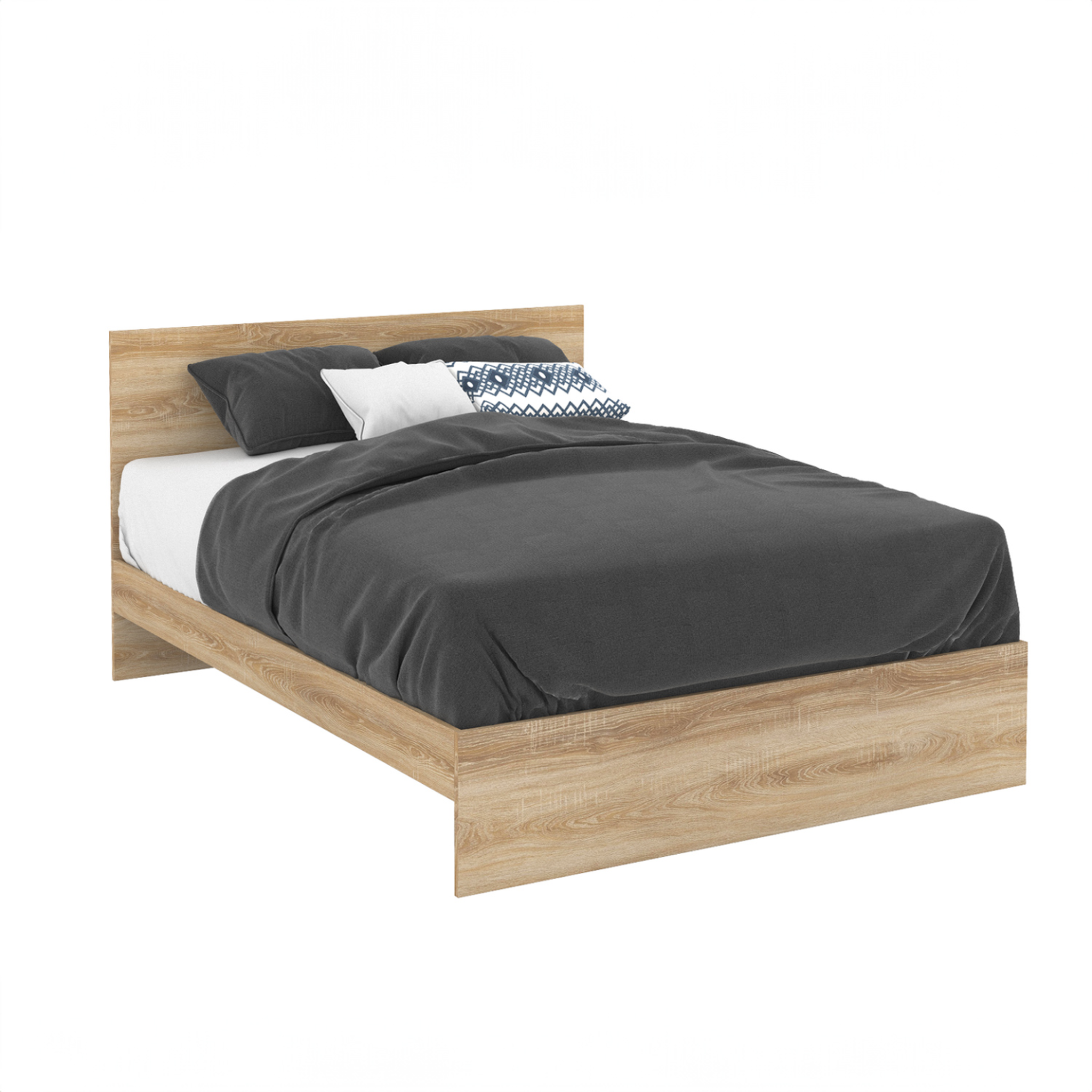 ID MARKET Lit double omaha avec tête de lit et sommier 140 x 190 cm façon hêtre