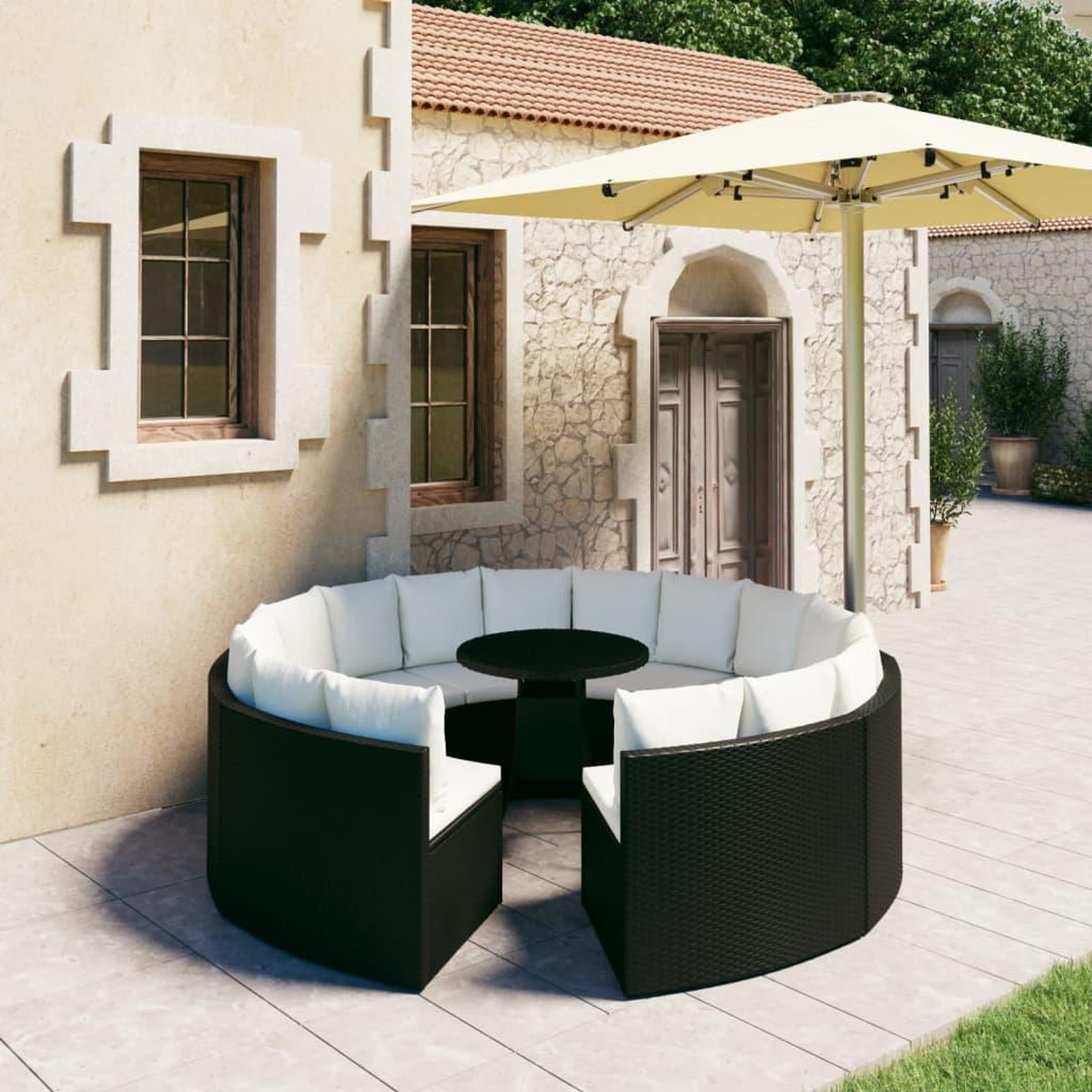 Voir la diapositive 1 : VIDAXL Salon de jardin 9 pcs avec coussins Resine tressee Noir