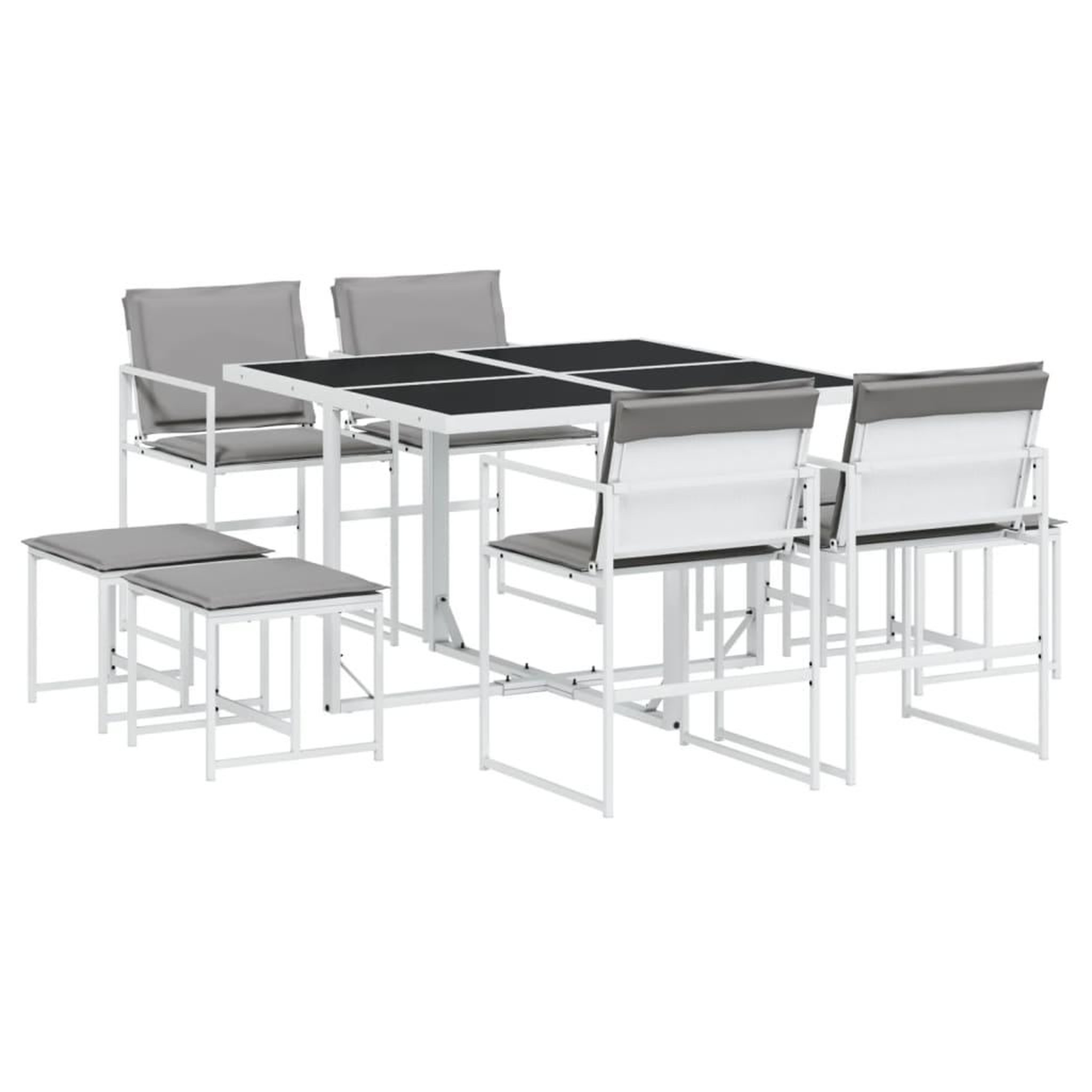 Voir la diapositive 2 : VIDAXL Ensemble a manger de jardin avec coussins 9 pcs blanc textilene