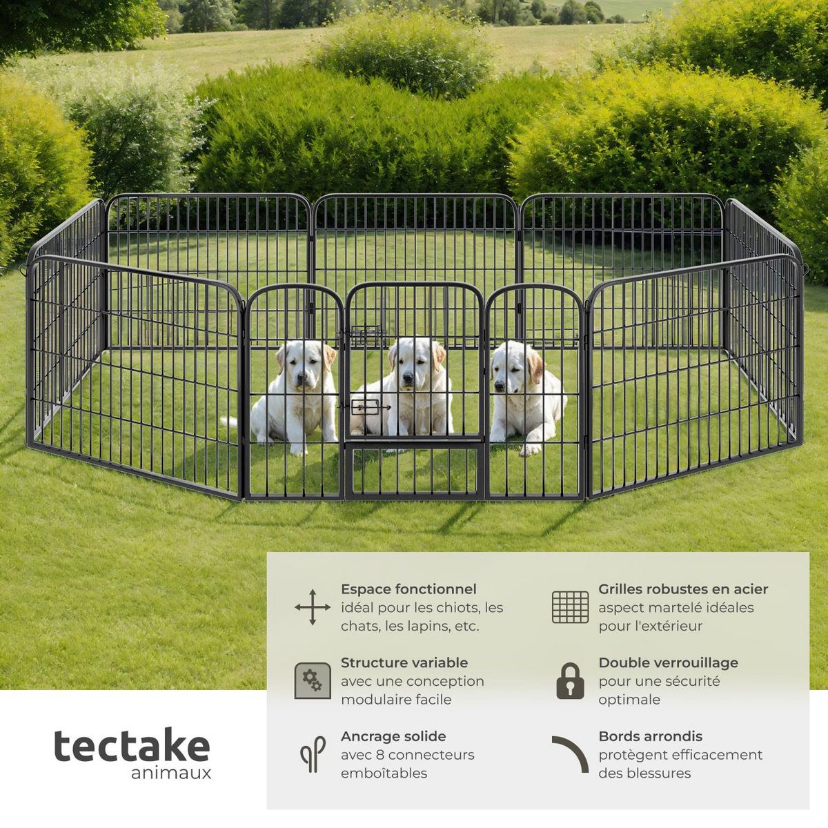 tectake Enclos pour chiots et chiens 8 parties, pliable gris