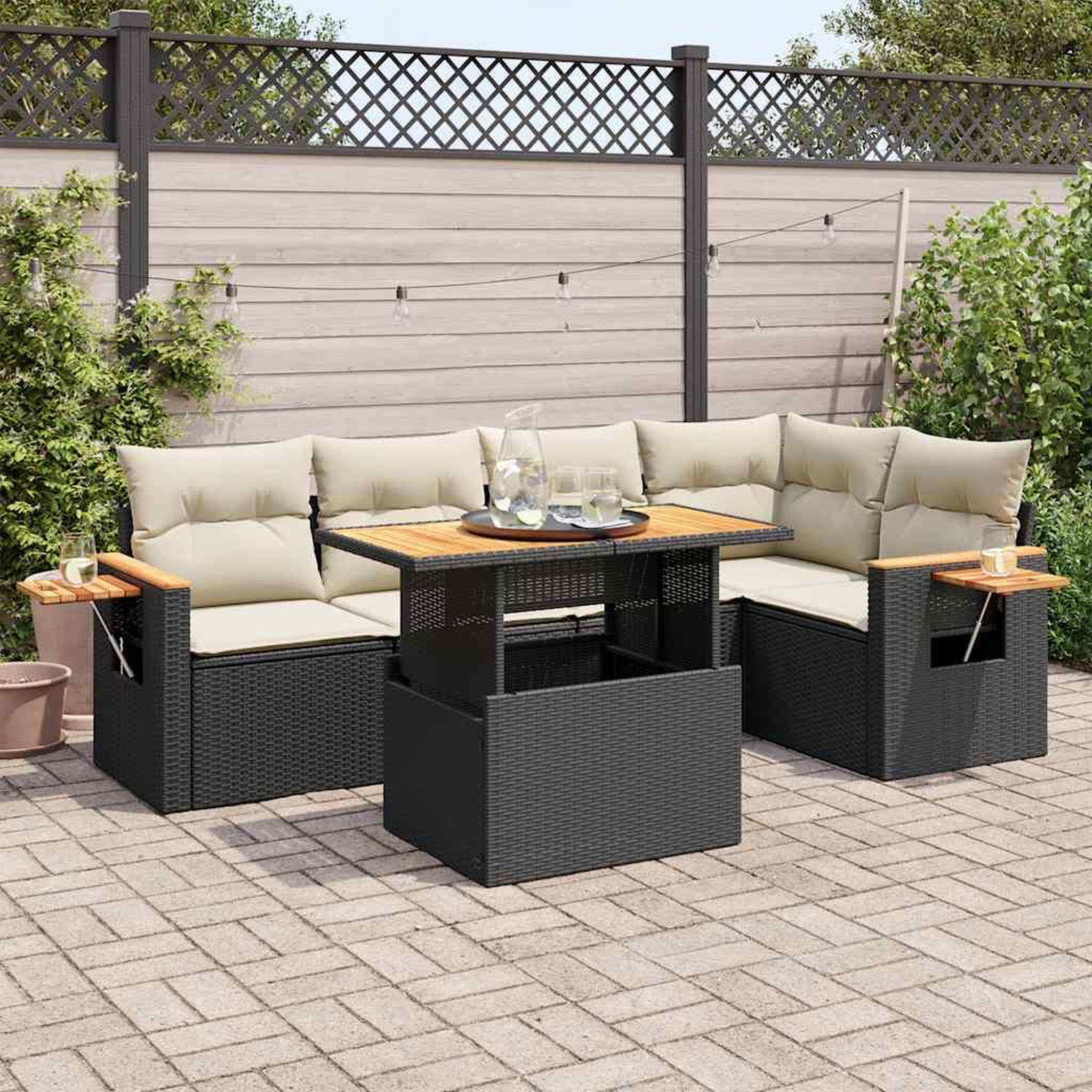 VIDAXL Salon de jardin 6 pcs avec coussins noir resine tressee acacia