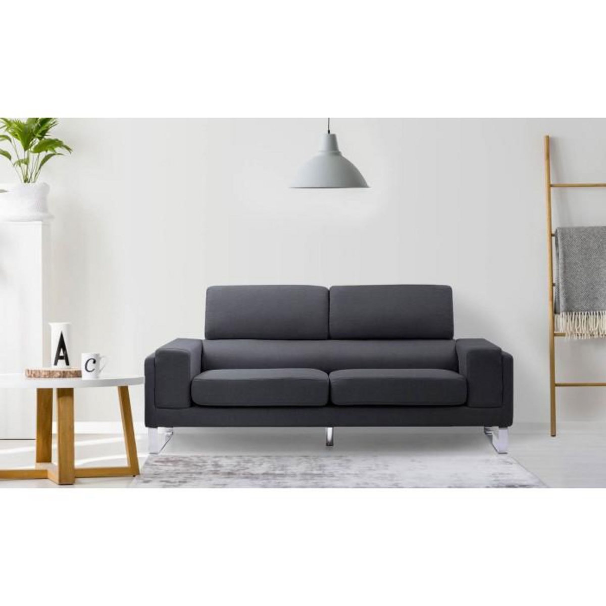 Paris Prix Canapé 3 Places Tissu  Ezekiel  198cm Noir