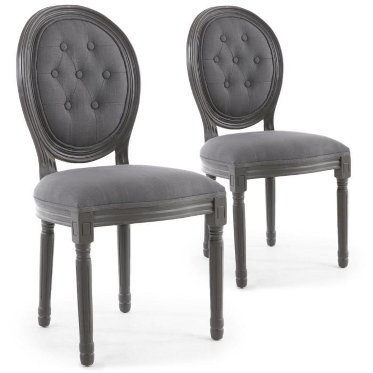 Paris Prix Lot de 2 Chaises Médaillon  Quing  Capitonné Tissu Gris