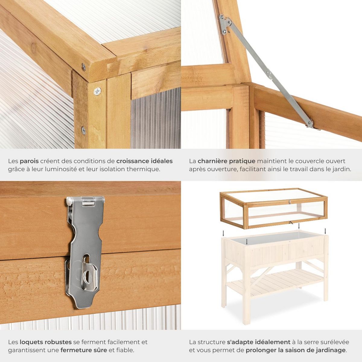 tectake Serre châssis de jardin pour carré potager en bois de pin imprégné marron