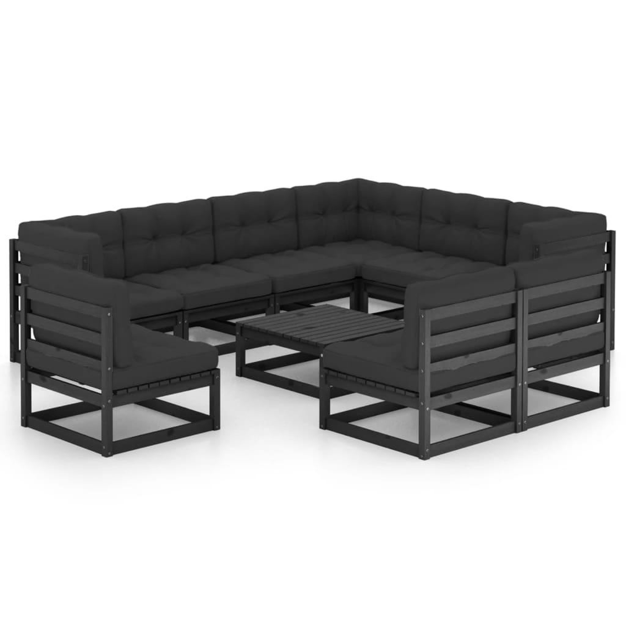 Voir la diapositive 1 : VIDAXL Salon de jardin 10 pcs avec coussins Noir Bois de pin massif