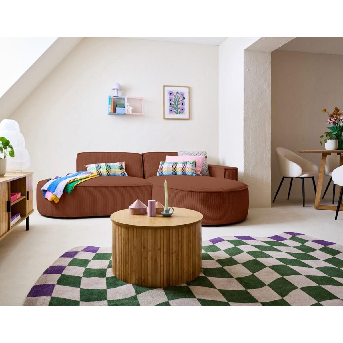 LISA DESIGN Spiaggia - canapé d'angle droit - forme arrondie - 4 places - en velours côtelé