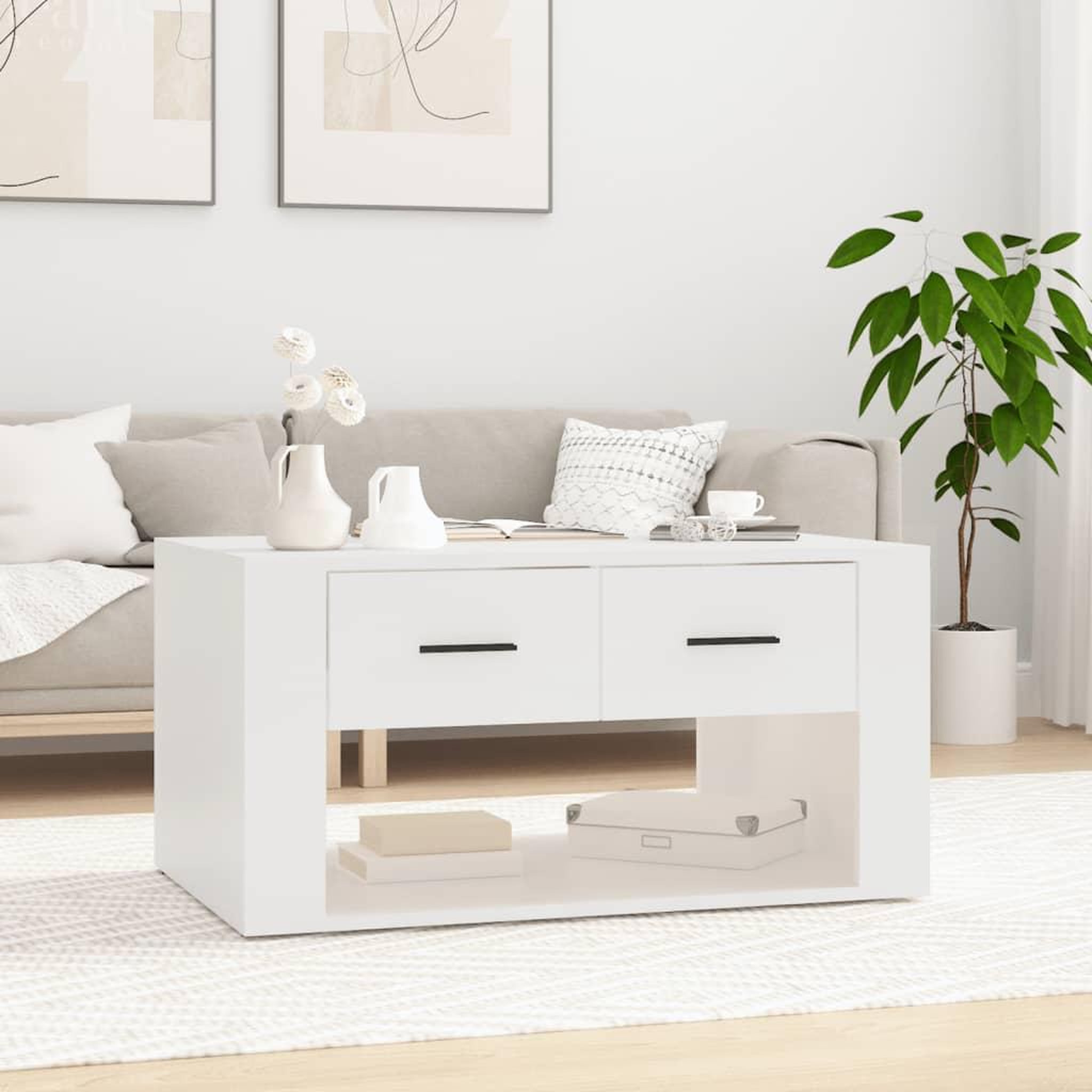 Voir la diapositive 1 : VIDAXL Table basse Blanc 80x50x40 cm Bois d'ingenierie