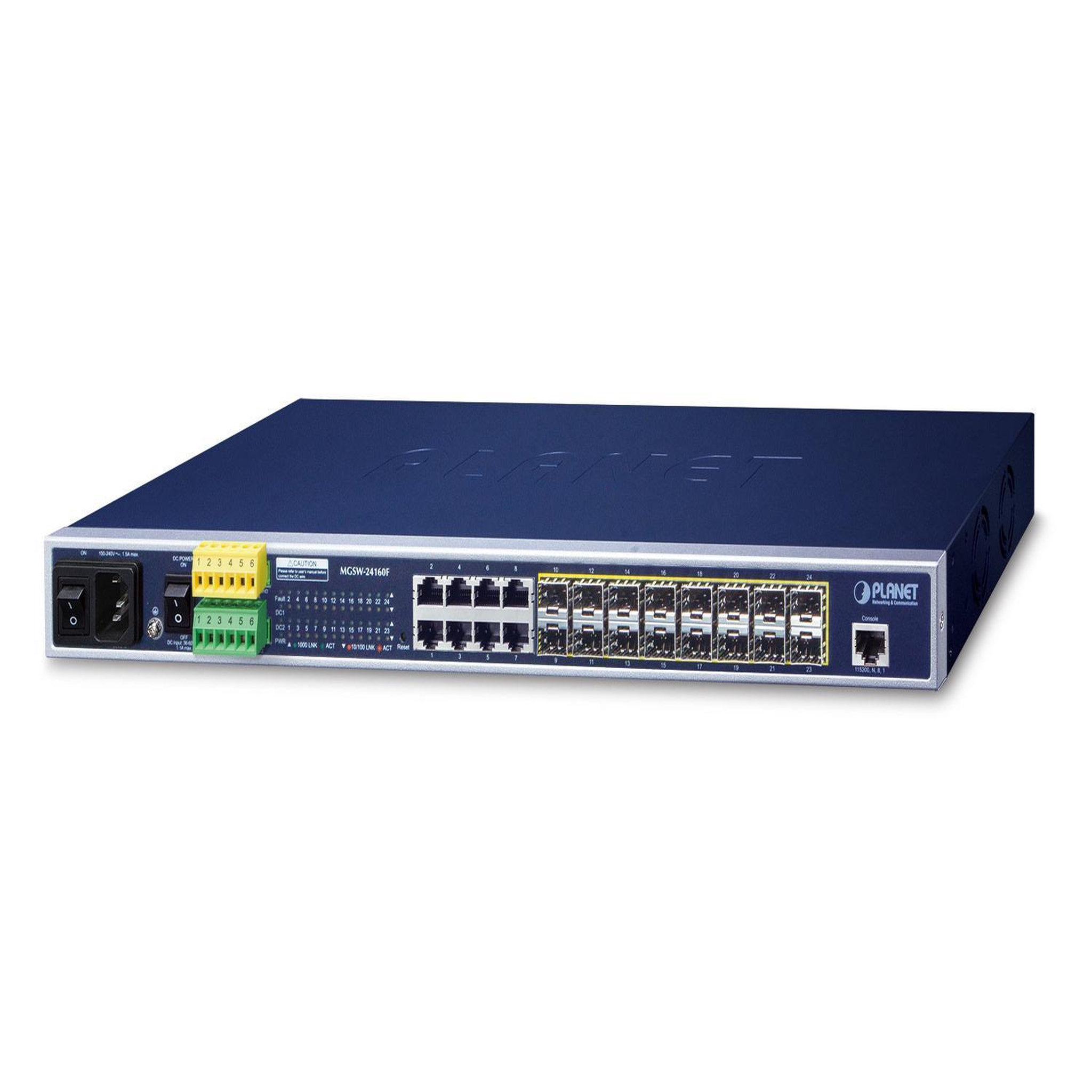 Planet PLANET MGSW-24160F commutateur réseau Géré L2+ Gigabit Ethernet (10/100/1000) Connexion Ethernet, supportant l'alimentation via ce port (PoE) 1U Bleu