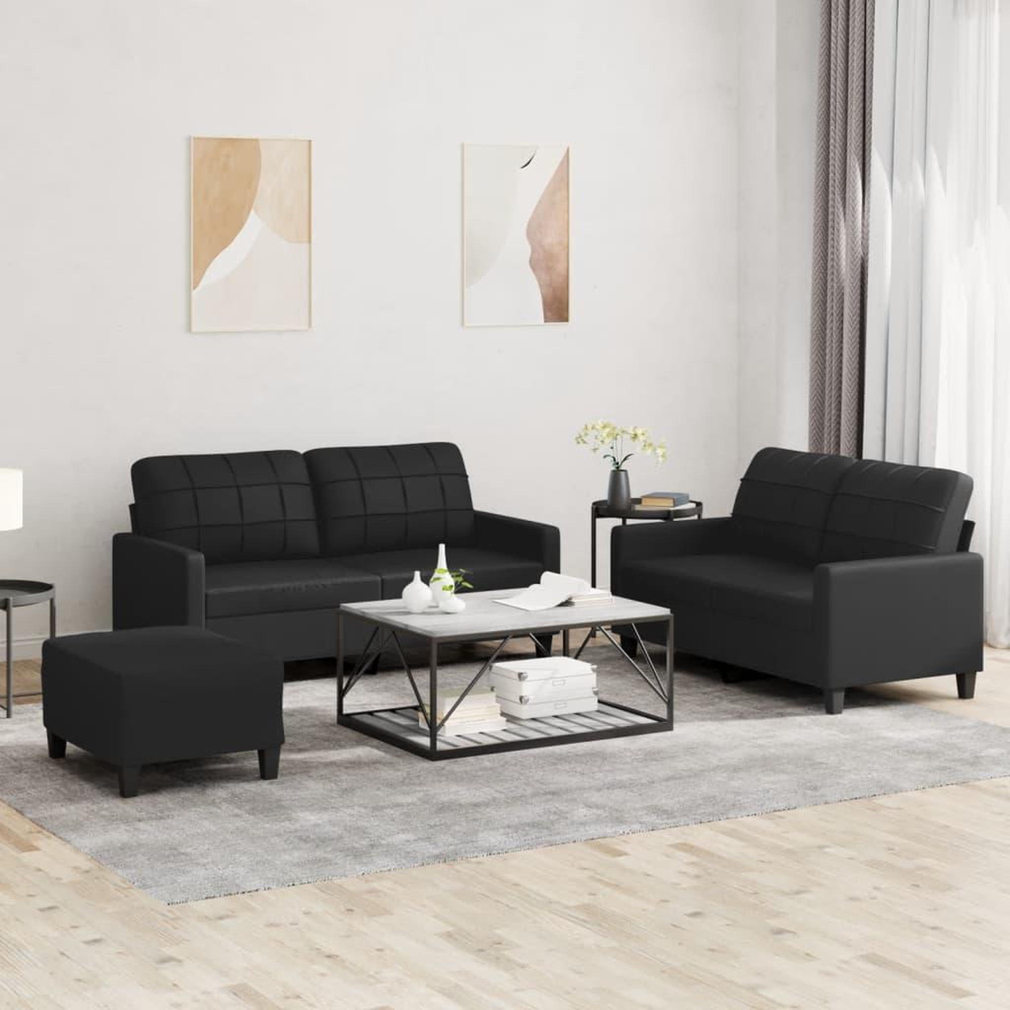 VIDAXL Ensemble de canapes 3 pcs avec coussins Noir Similicuir