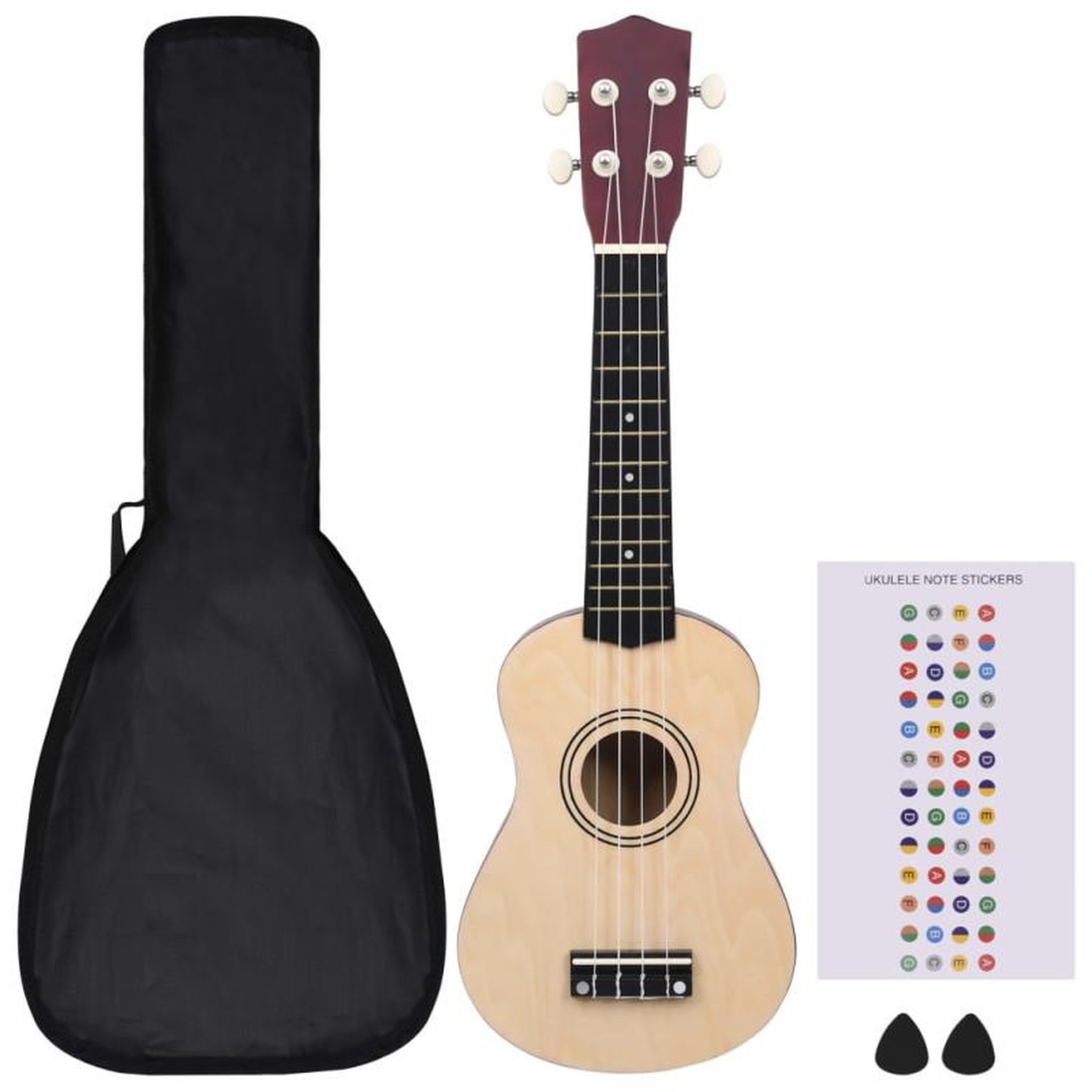 Voir la diapositive 2 : VIDAXL Jeu de ukulélé soprano avec sac pour enfants bois clair 21
