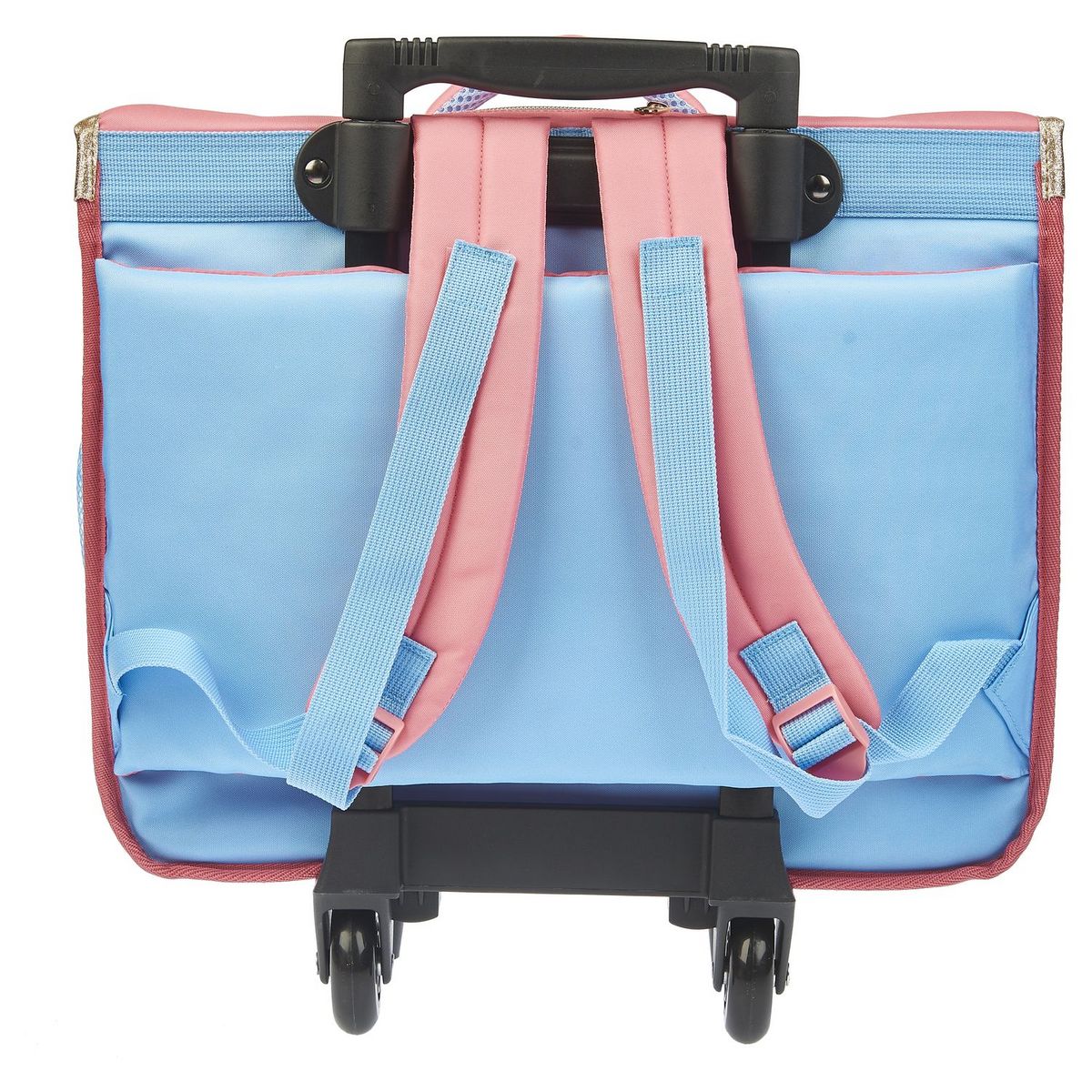 AUCHAN Cartable à roulettes rose et bleu ARC EN CIEL