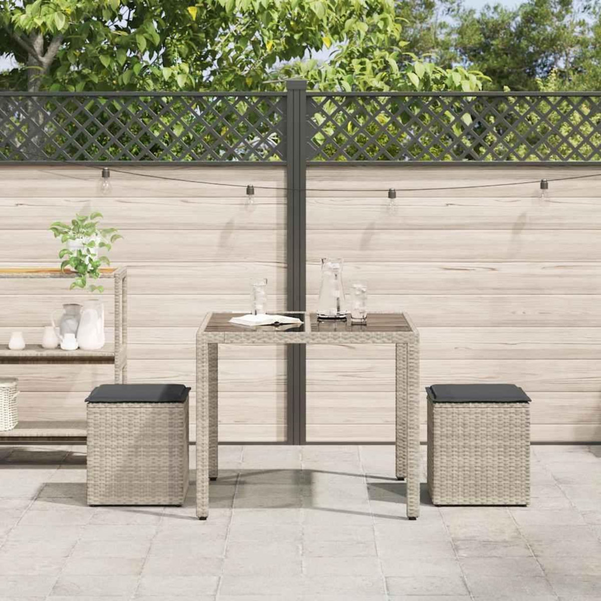 VIDAXL Tabourets de jardin et coussins lot de 2 gris clair poly rotin
