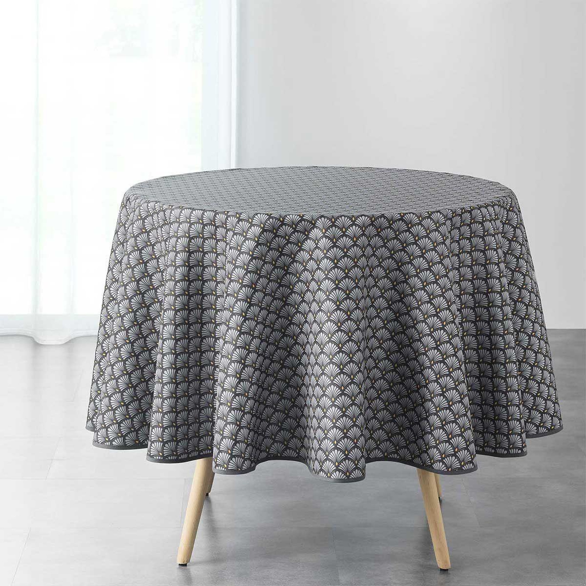 Douceur d'Intérieur Nappe ronde imprimée  art chic  180cm anthracite