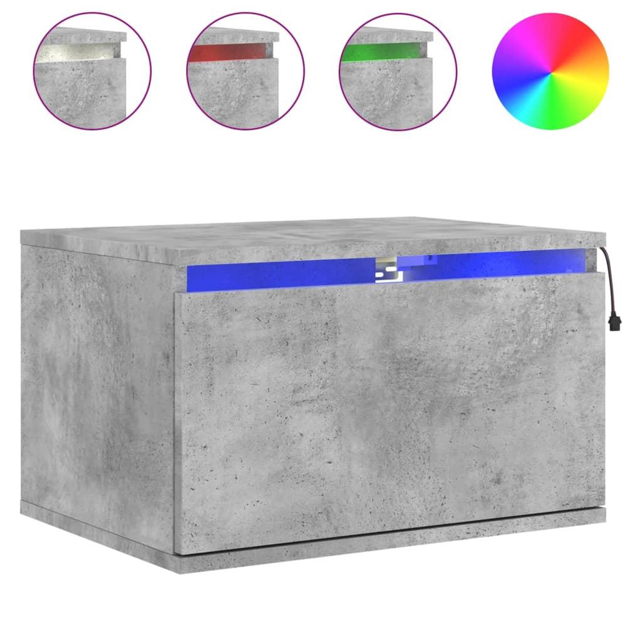Voir la diapositive 5 : VIDAXL Tables de chevet murales avec lumieres LED 2 pcs gris beton