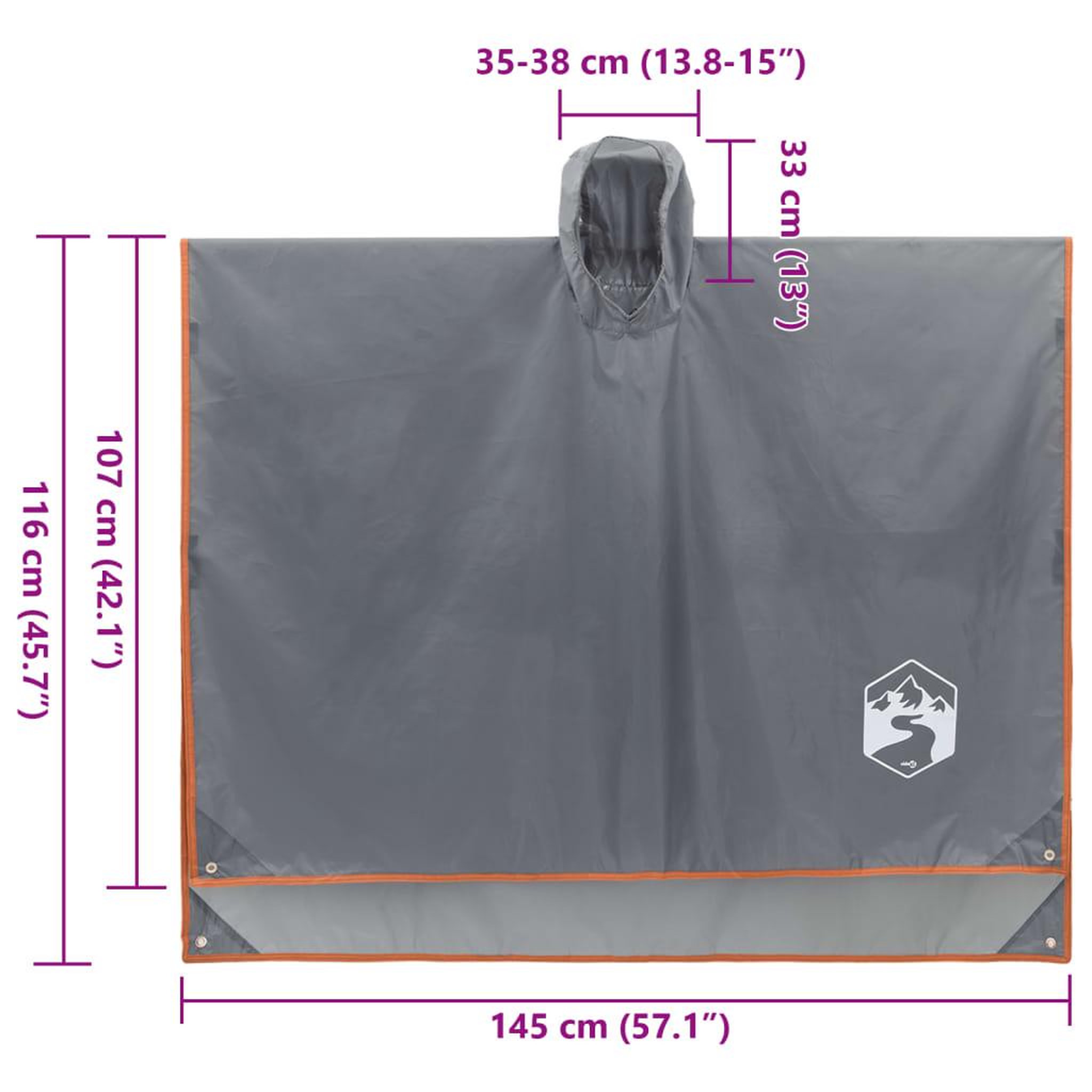 Voir la diapositive 6 : VIDAXL Poncho de pluie avec capuche design 2 en 1 gris et orange