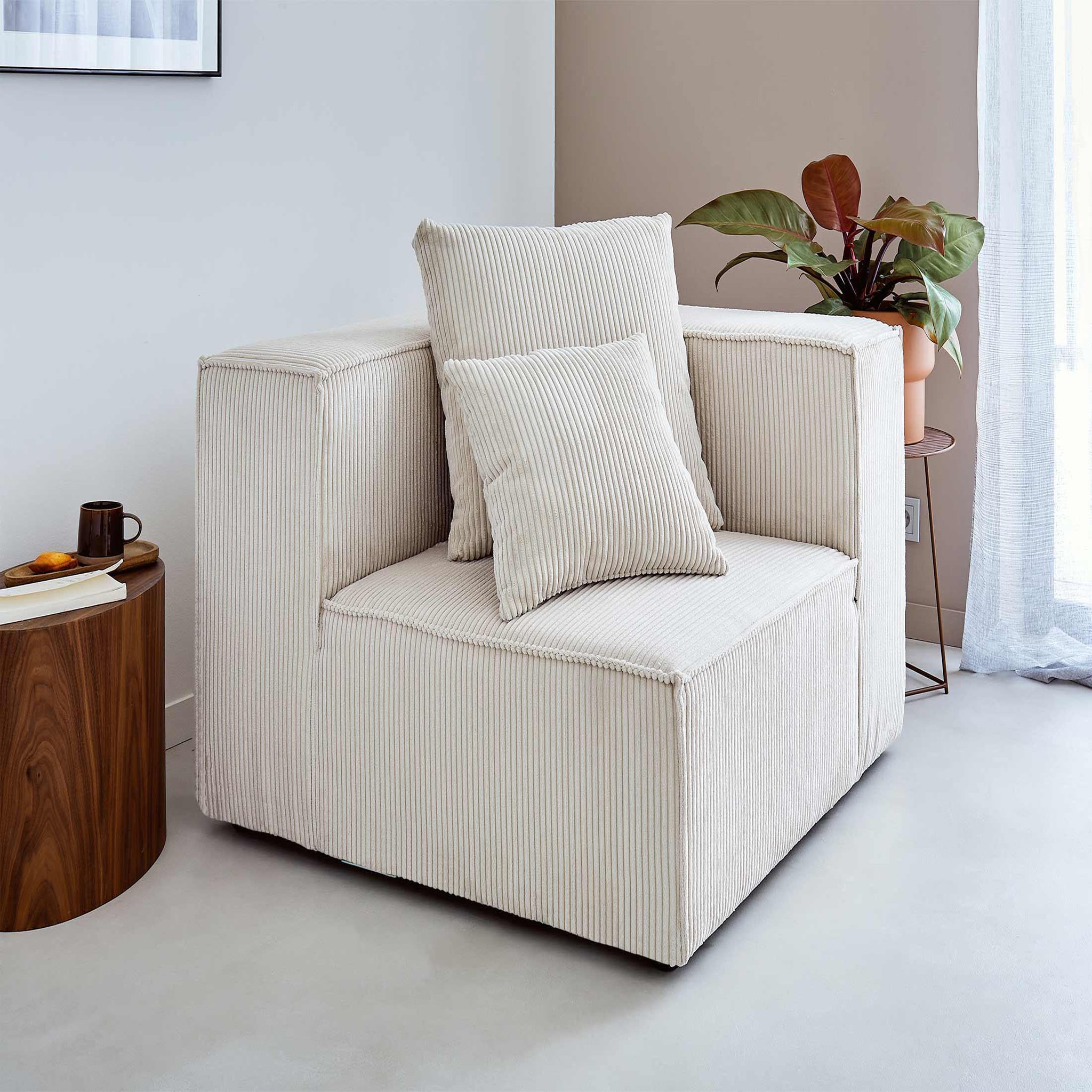 LISA DESIGN Colombine - module d'assise d'angle réversible - en velours côtelé. Coloris disponibles : Beige, Vert