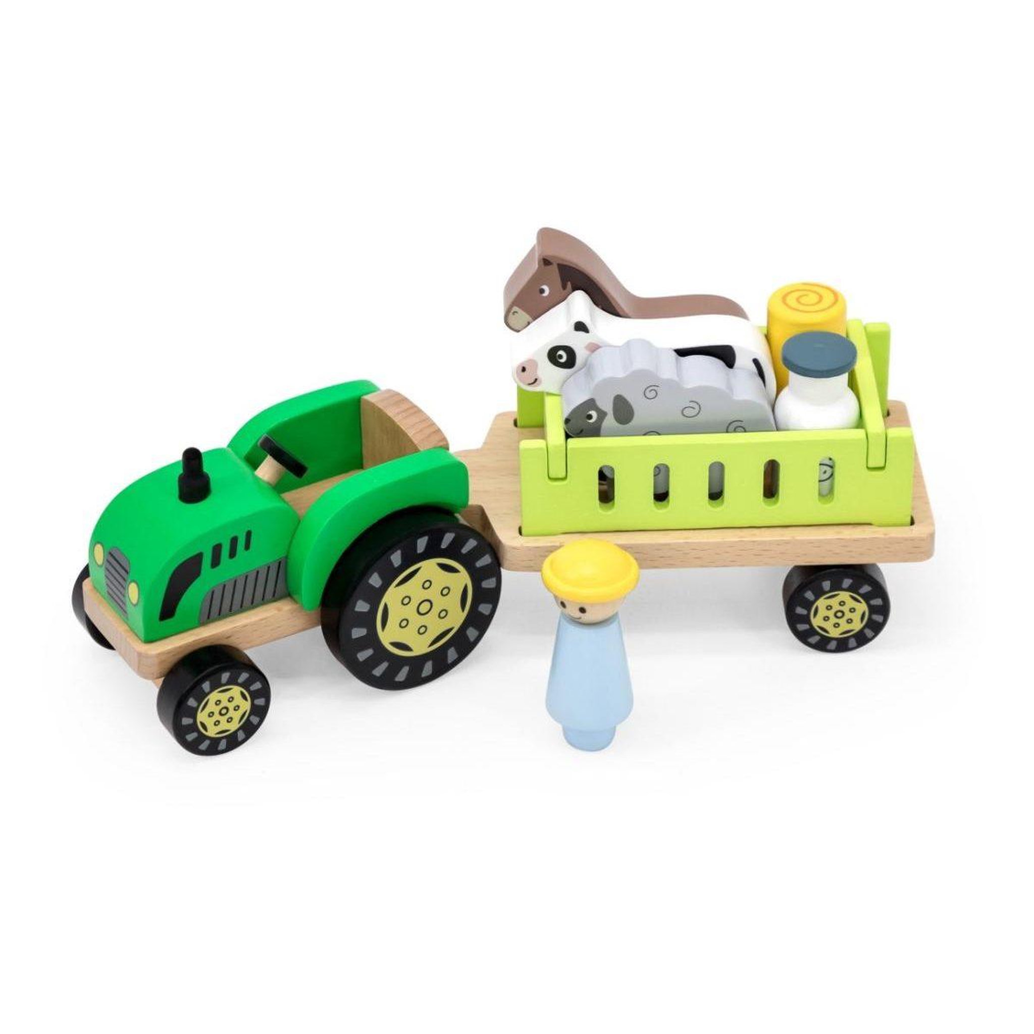 Voir la diapositive 2 : VIGA Tracteur en bois  44680 - remorque, fermier et animaux