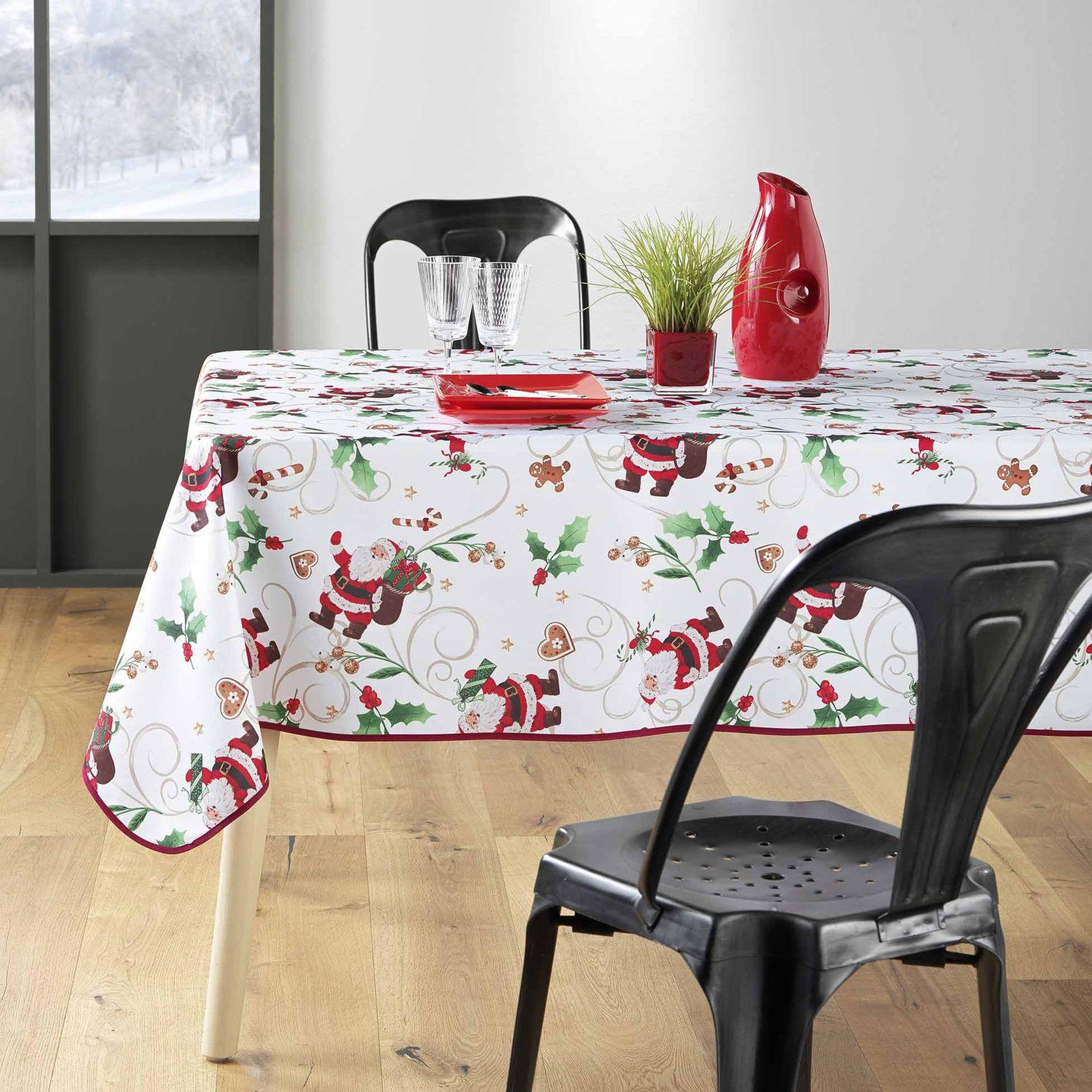 Voir la diapositive 5 : Douceur d'Intérieur Nappe rectangulaire antitache et infroissable père noël - 150 x 240 cm - blanc et rouge