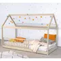 Lit cabane enfant en bois massif 90 x 190 cm avec sommier + barrière de lit LOUIS