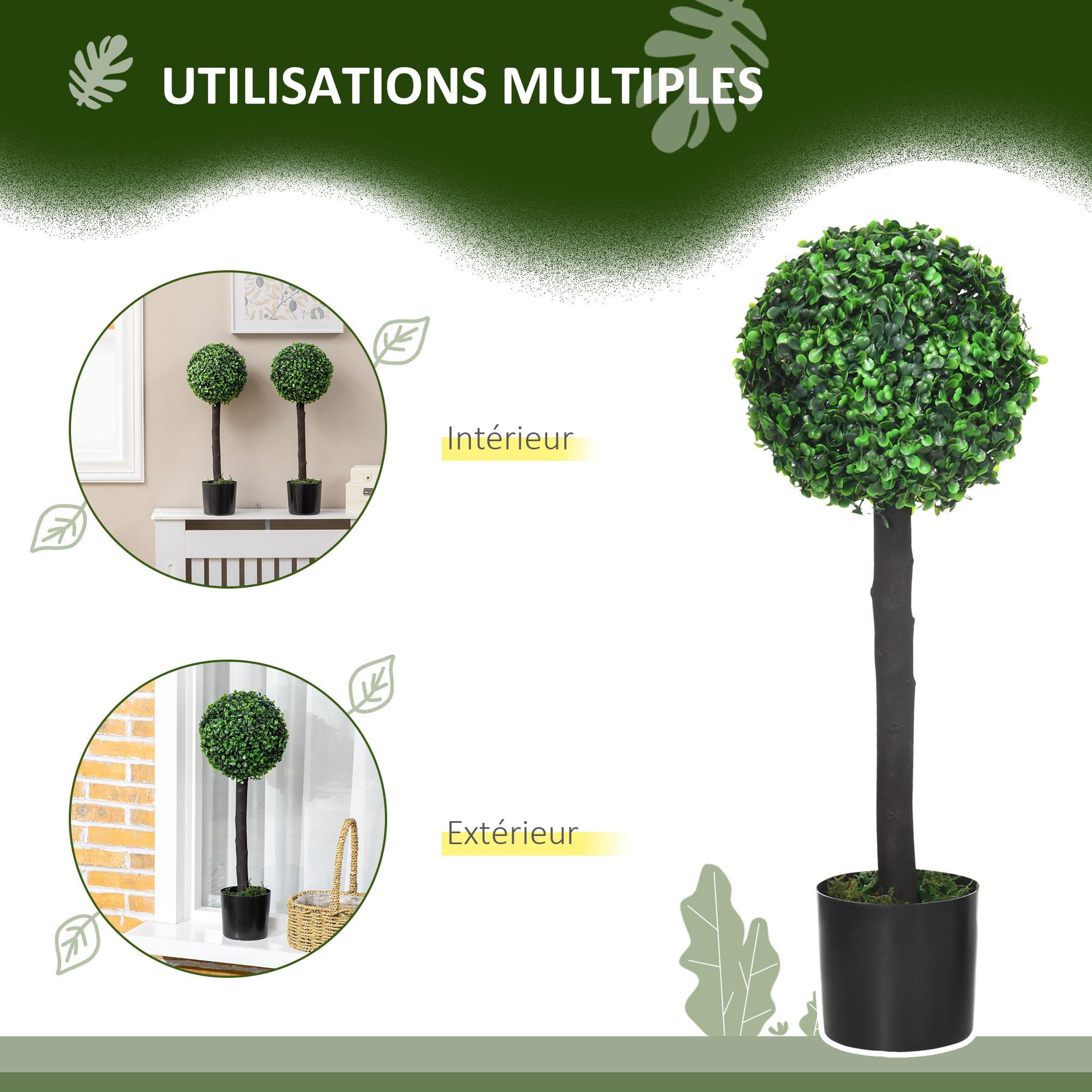 Voir la diapositive 5 : HOMCOM Lot de 2 buis artificiels topiaires artificielles en forme de boule dim. Ø 20 x 60H cm pots inclus