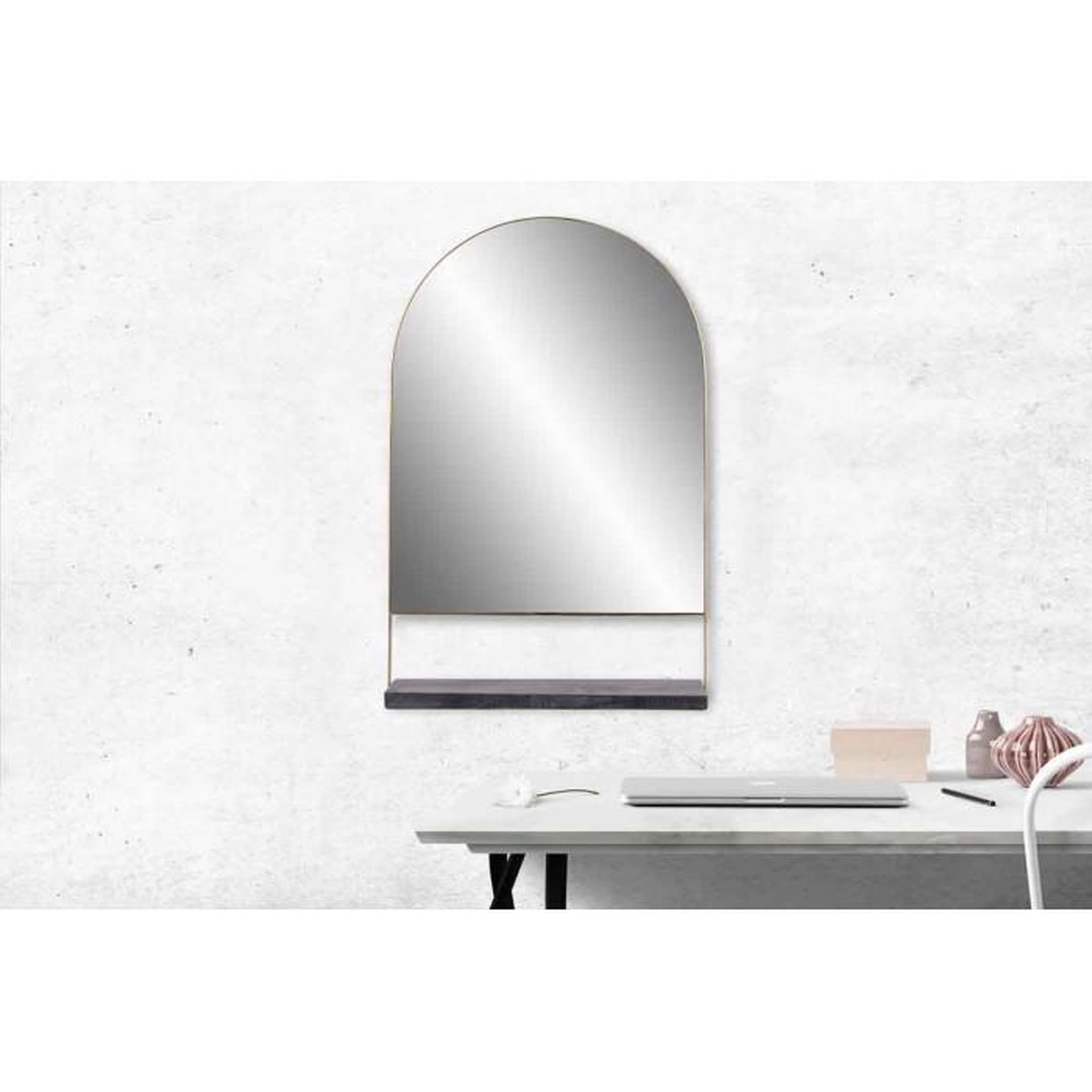 Voir la diapositive 3 : Paris Prix Miroir Mural & Étagère Design  Doha  69cm Noir