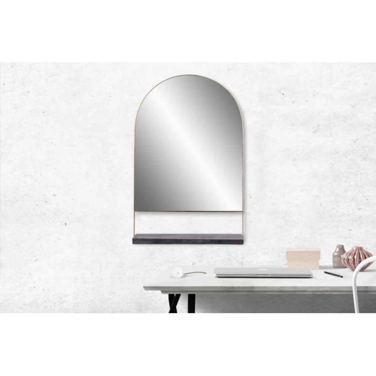 Paris Prix Miroir Mural & Étagère Design  Doha  69cm Noir