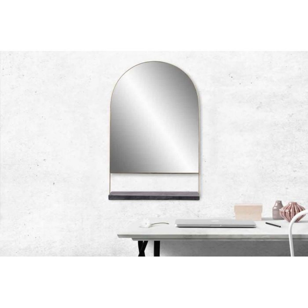 Paris Prix Miroir Mural & Étagère Design  Doha  69cm Noir