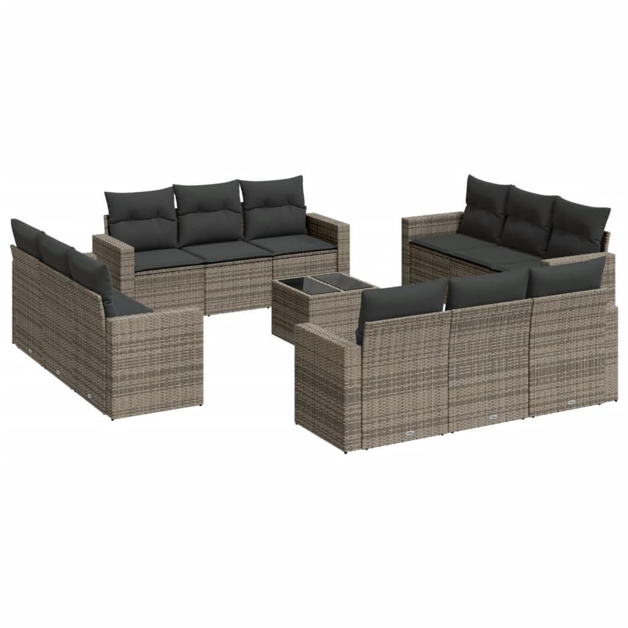 Voir la diapositive 2 : VIDAXL Salon de jardin avec coussins 13 pcs gris resine tressee