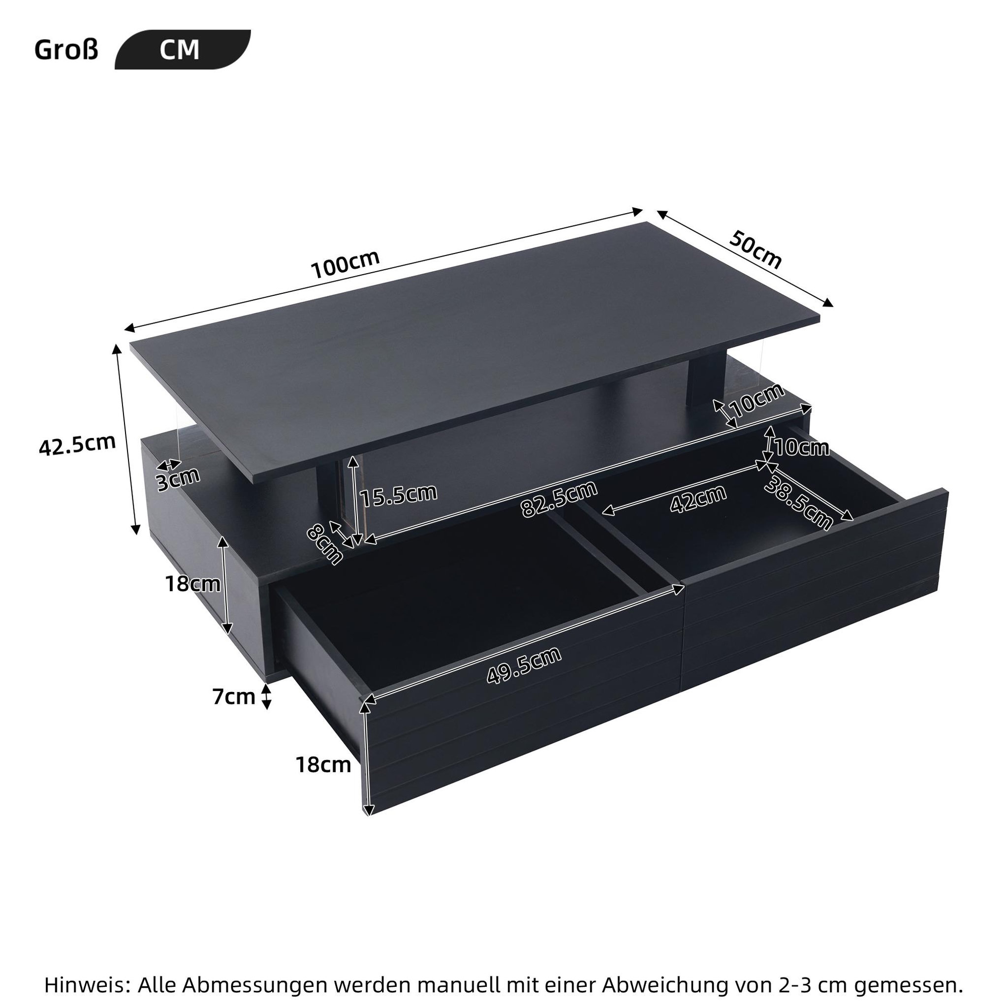 Voir la diapositive 3 : MERAX Table basse rectangulaire noir - 50x100 cm led acrylique