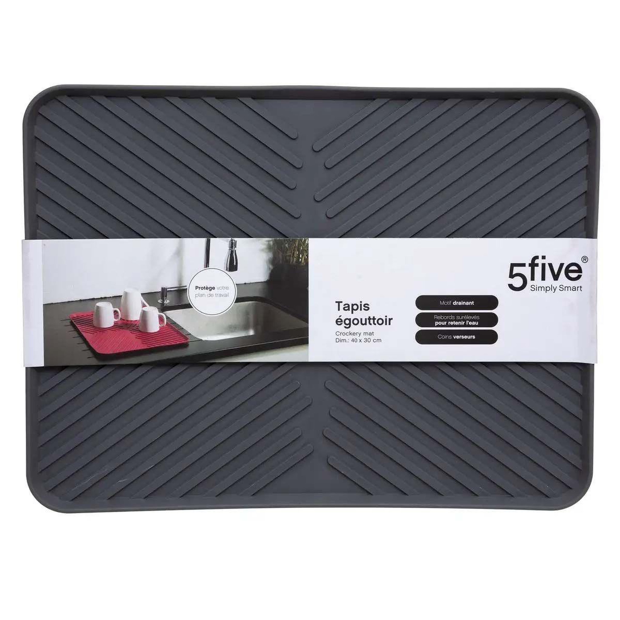 Voir la diapositive 3 : FIVE Tapis égouttoir  vaisselle  30x40cm gris