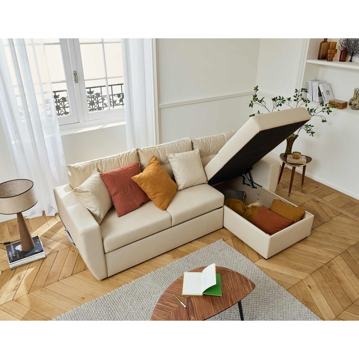 BEST MOBILIER Astoria - canapé d'angle réversible 4 places - convertible avec coffre - en simili