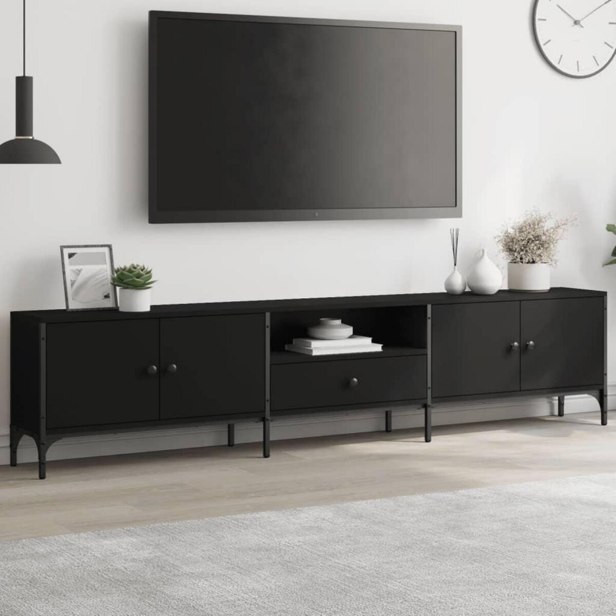 VIDAXL Meuble TV avec tiroir noir 200x25x44 cm bois d'ingenierie