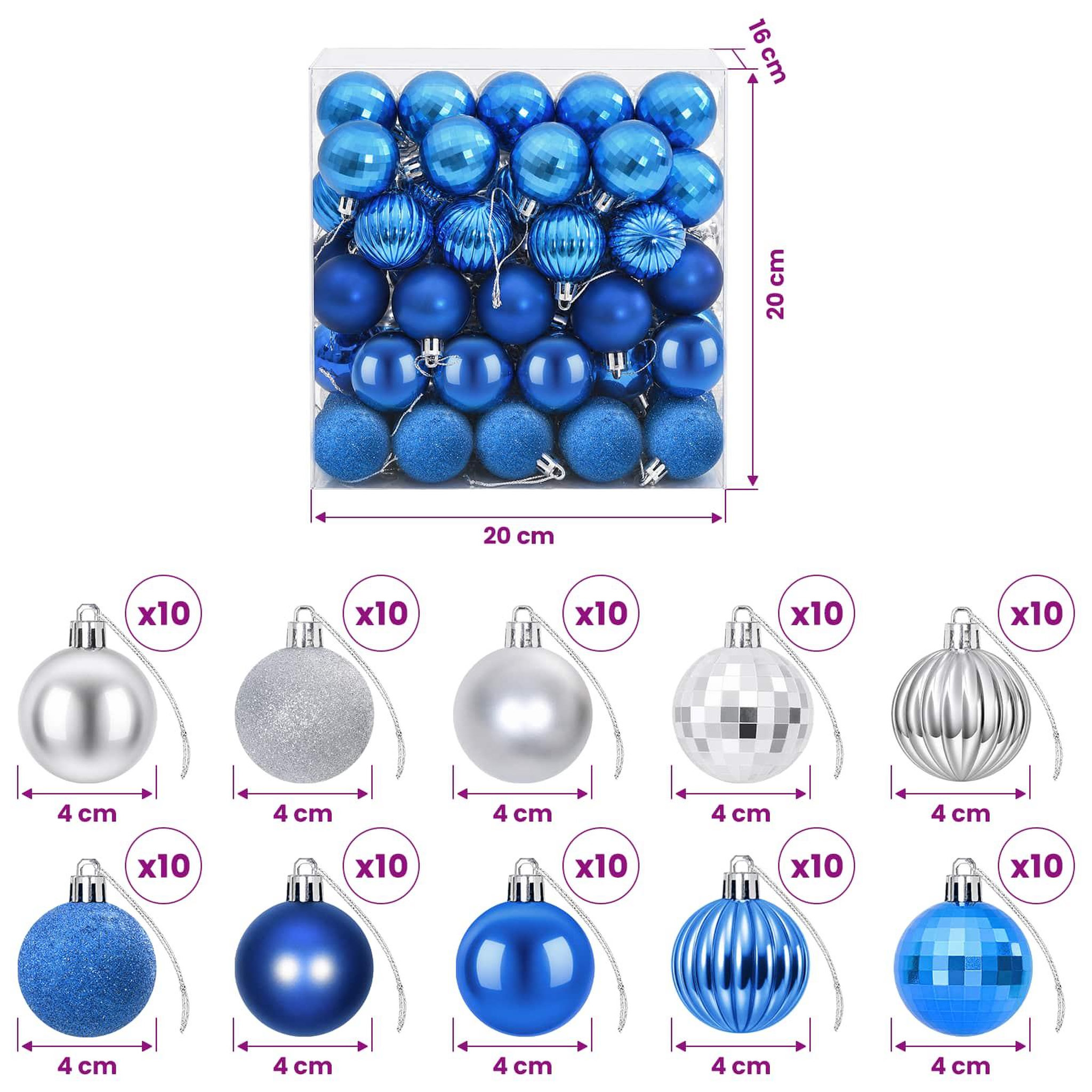 Voir la diapositive 3 : VIDAXL Ensemble de boules de Noël 100 pc Bleu et argente 4 cm