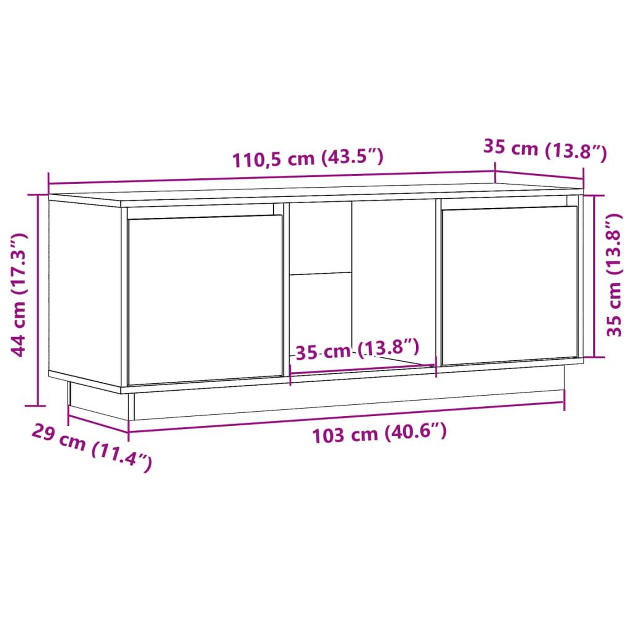 Voir la diapositive 6 : VIDAXL Meuble TV Blanc 110,5x35x44 cm Bois de pin massif