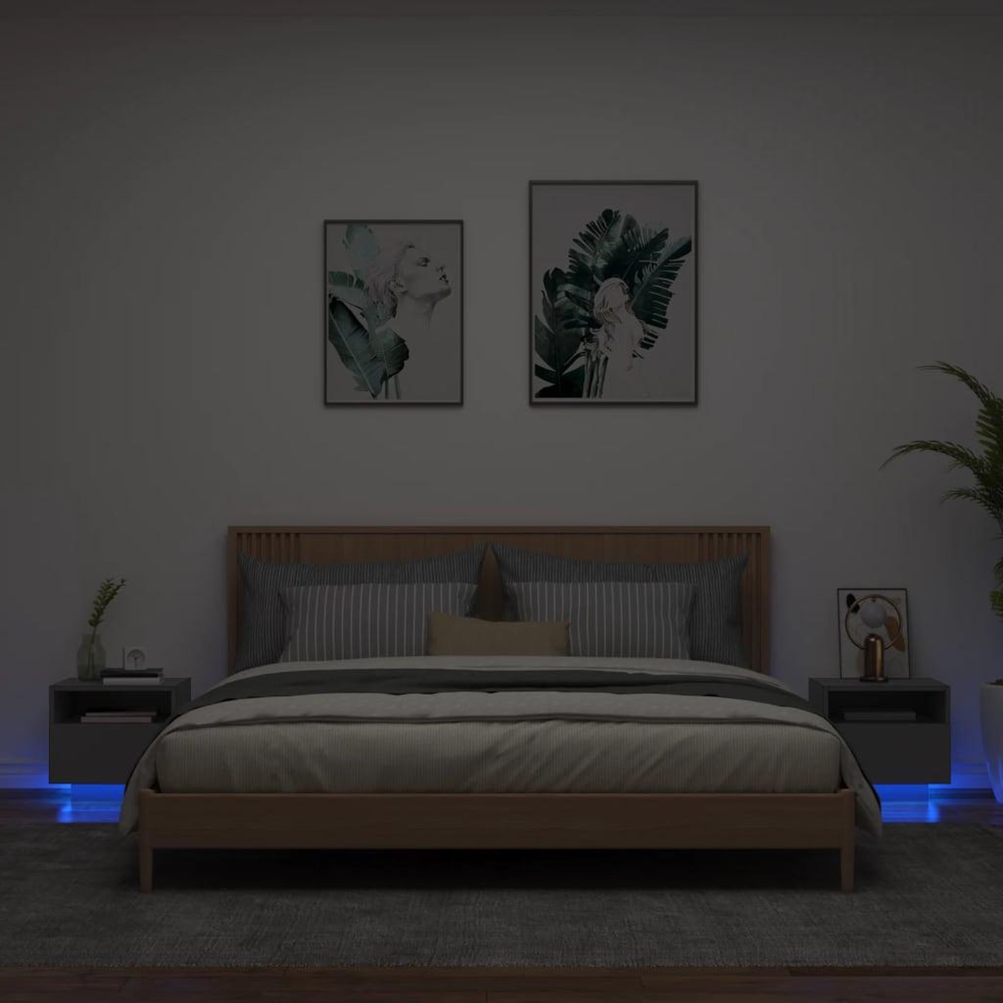 VIDAXL Armoires de chevet avec lumieres LED 2 pcs noir 40x39x37 cm