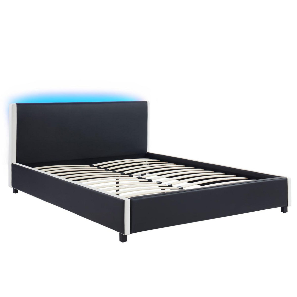 Lit double à LED avec sommier à lattes et tête de lit 160x200cm NEO