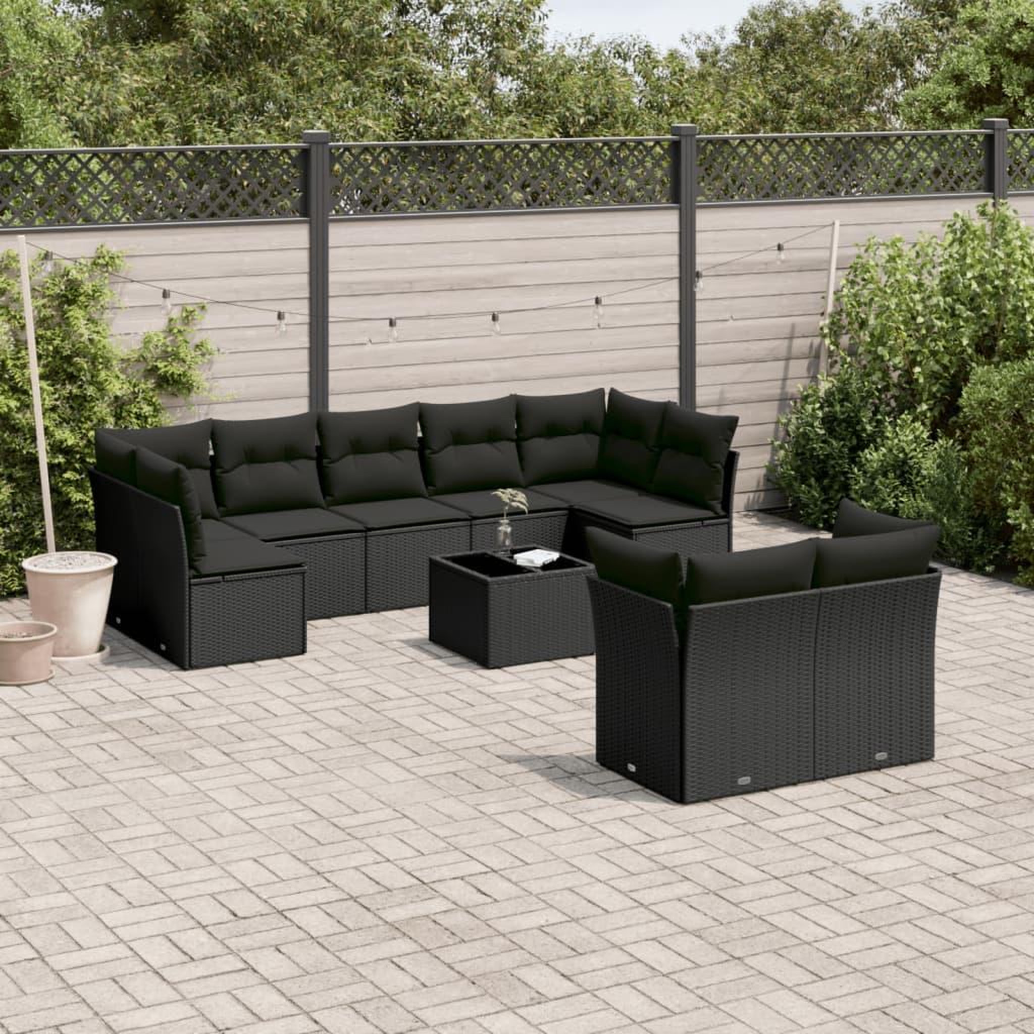 VIDAXL Salon de jardin 10 pcs avec coussins noir resine tressee