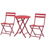 OUTSUNNY Salon de jardin bistro pliable - table ronde Ø 60 cm avec 2 chaises pliantes - métal thermolaqué rouge