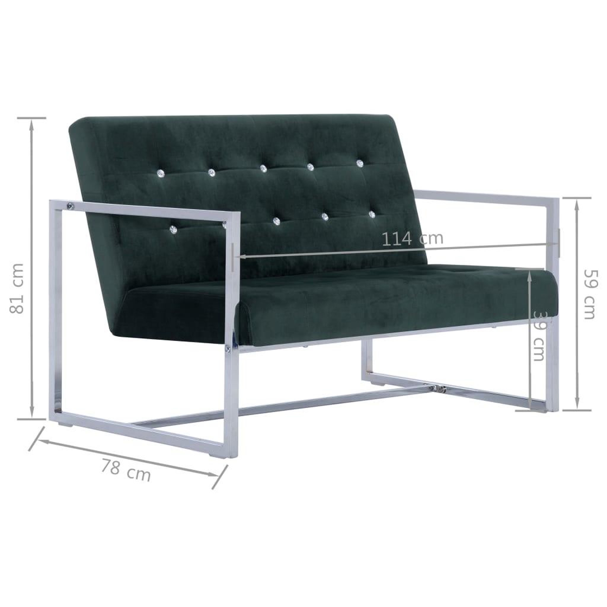Voir la diapositive 6 : VIDAXL Canape 2 places avec accoudoirs Vert fonce Chrome et velours