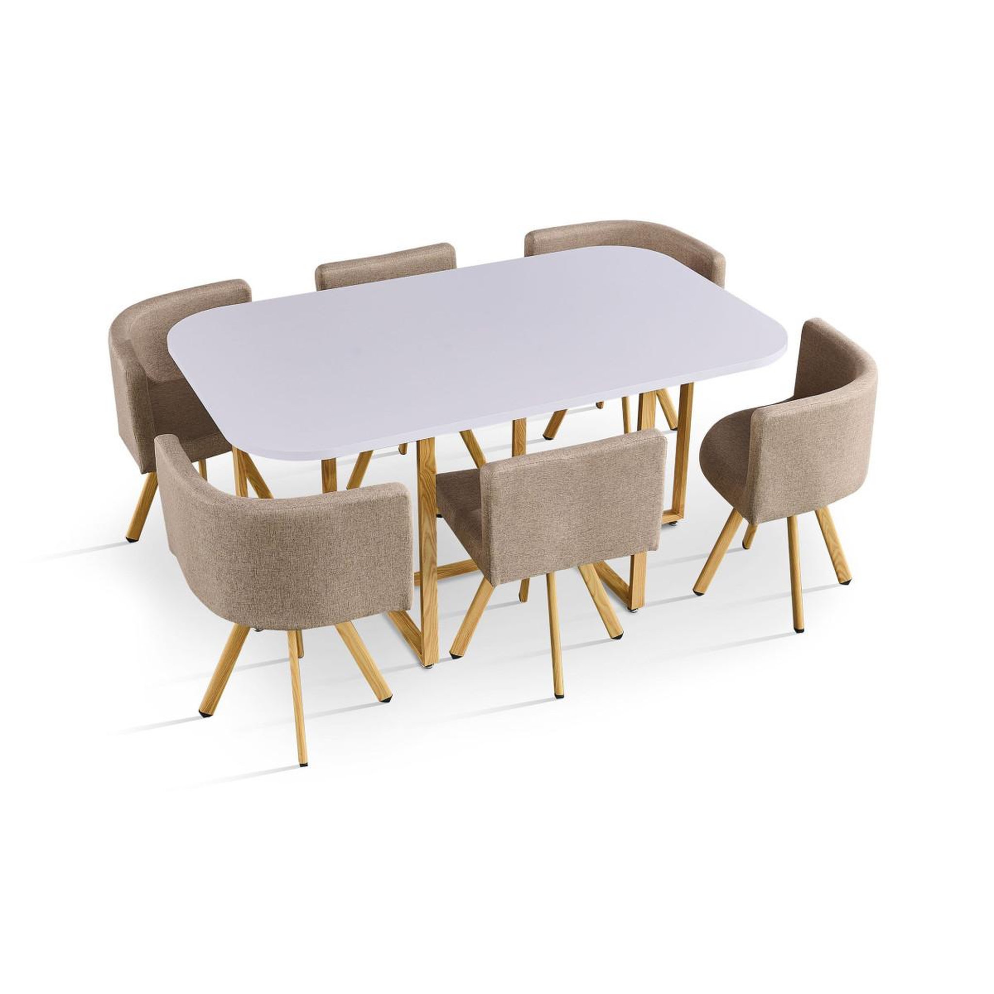 Voir la diapositive 2 : Paris Prix Ensemble table & 6 chaises  oslo  150cm blanc & taupe